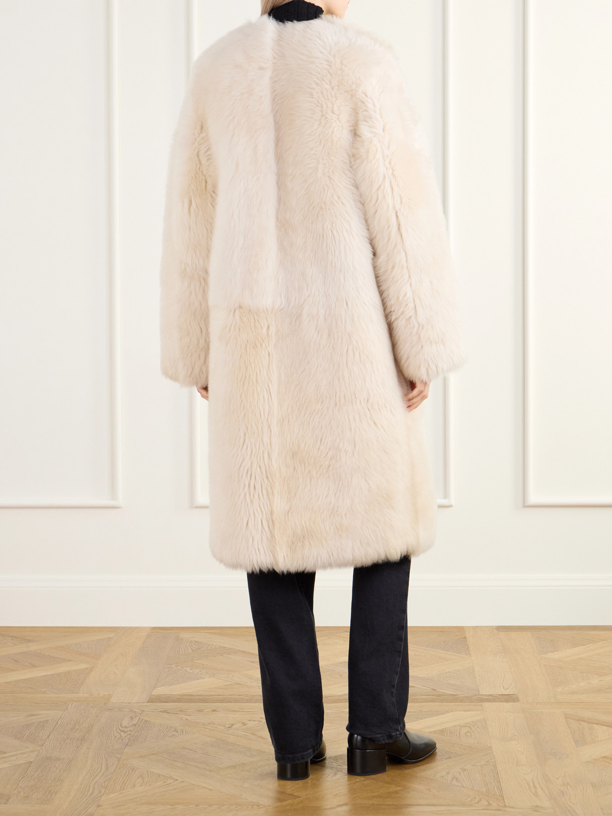 Gemma Collarless Paneled Shearling Coat
