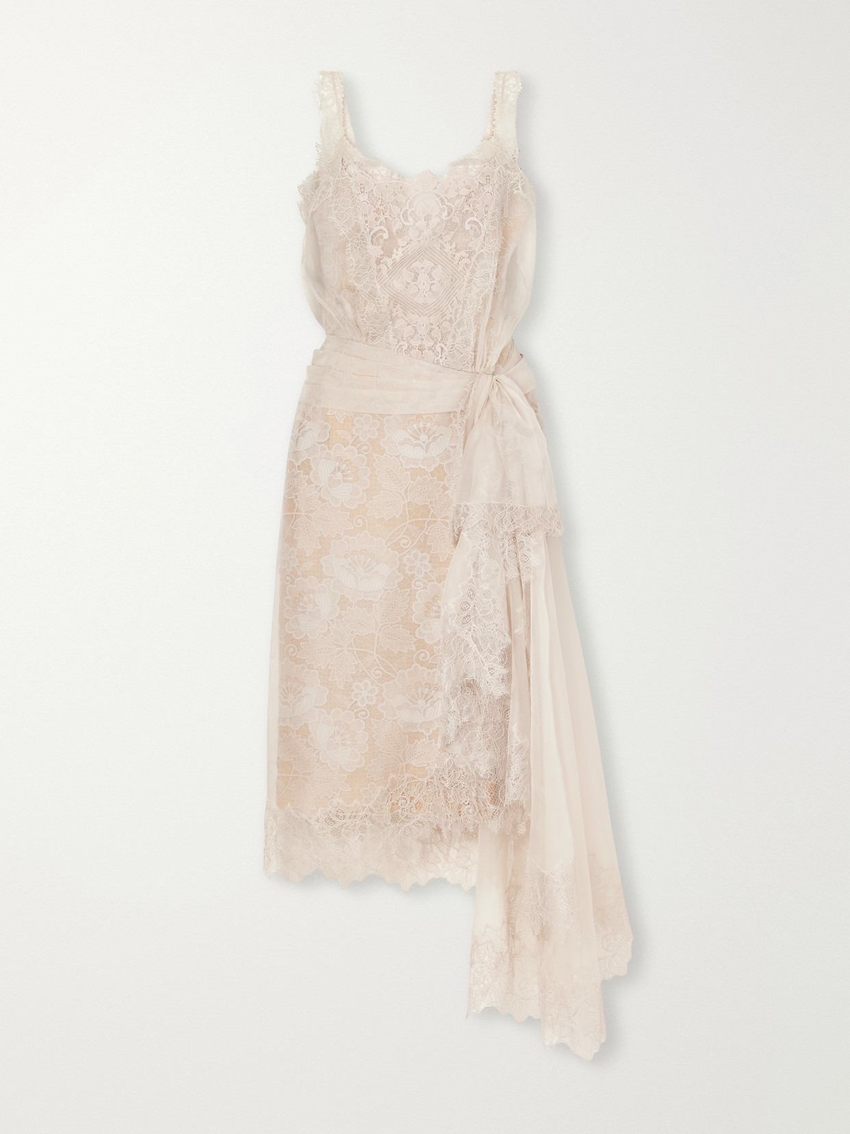 Elie Saab Knot-detailed Lace-trimmed Organza Midi Dress In Neutrals