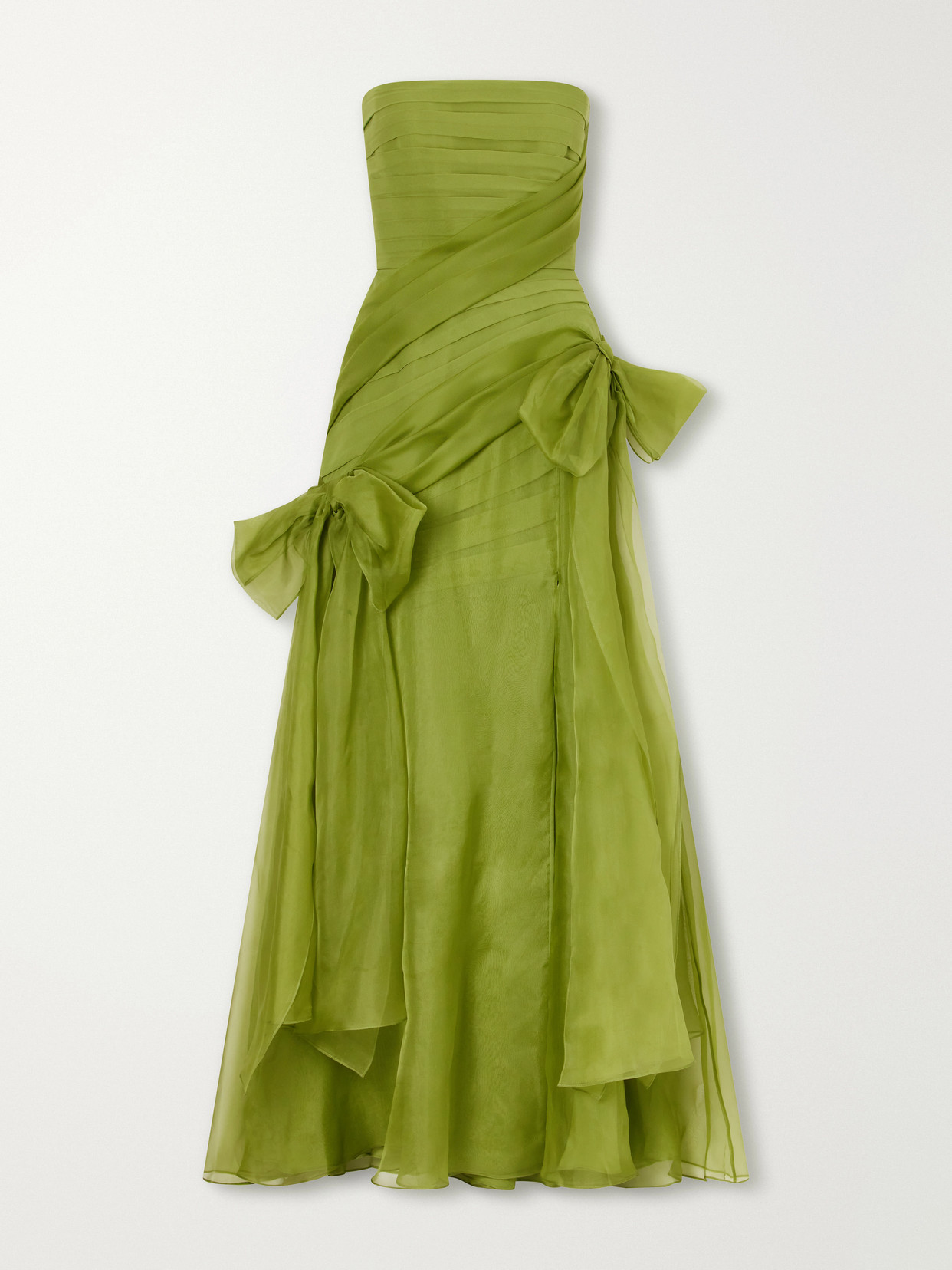 Elie Saab Bow-detailed Pleated Silk-crepe And Organza Gown In Green