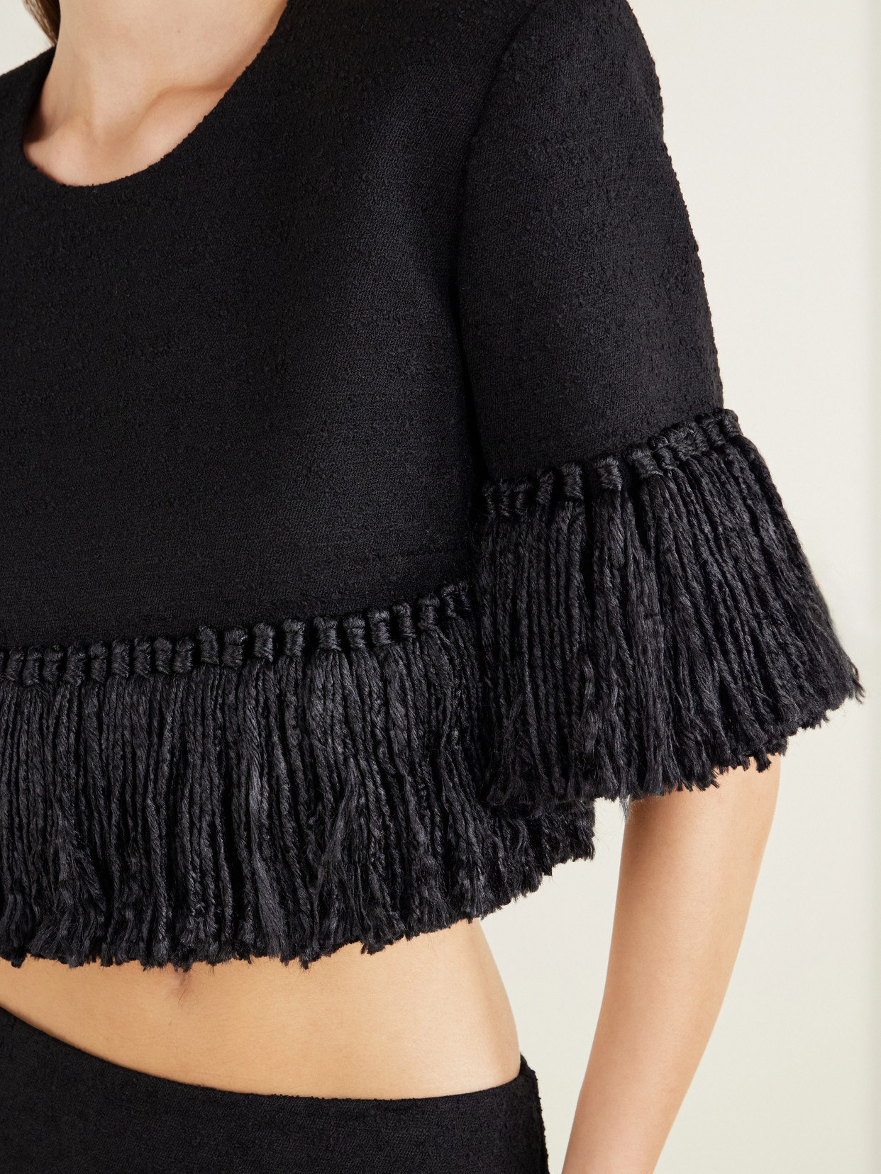 Matilde Crop Fringe-Trimmed Wool-Blend Bouclé Top
