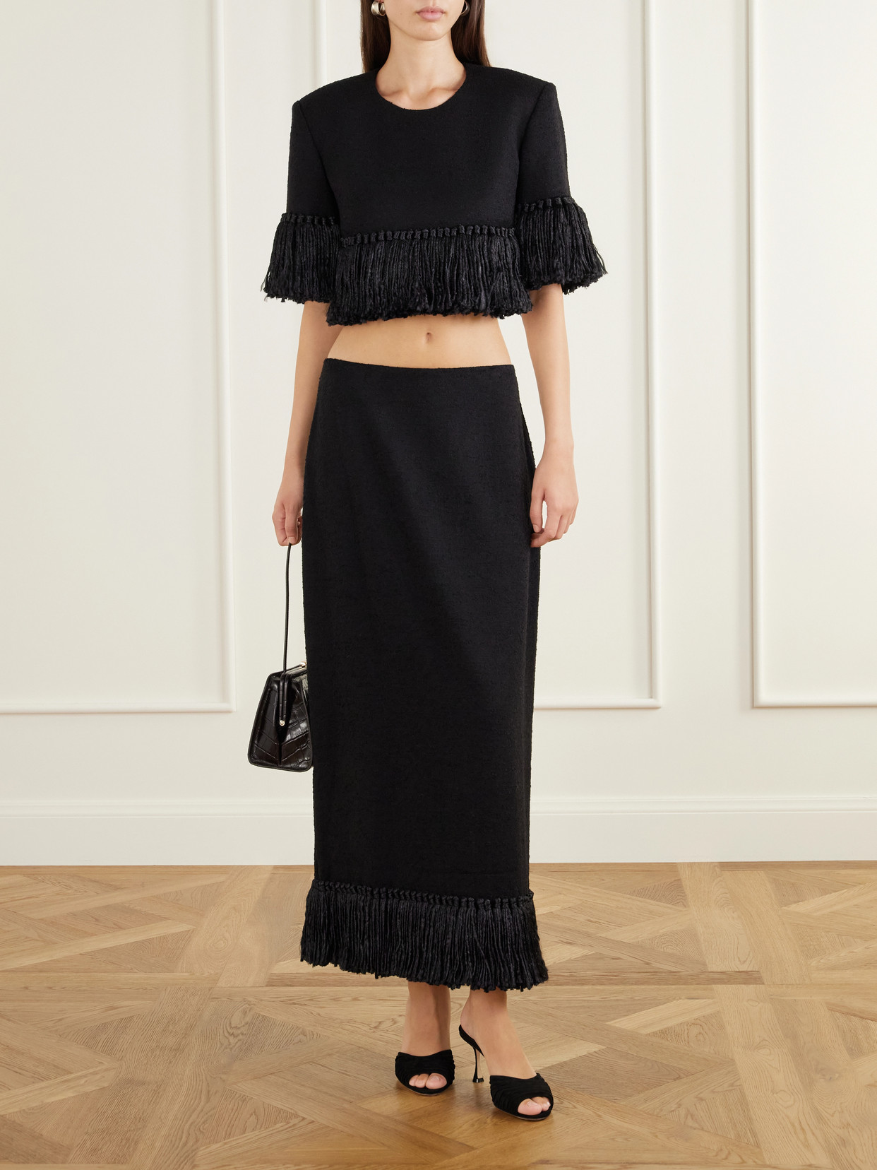 Matilde Crop Fringe-Trimmed Wool-Blend Bouclé Top