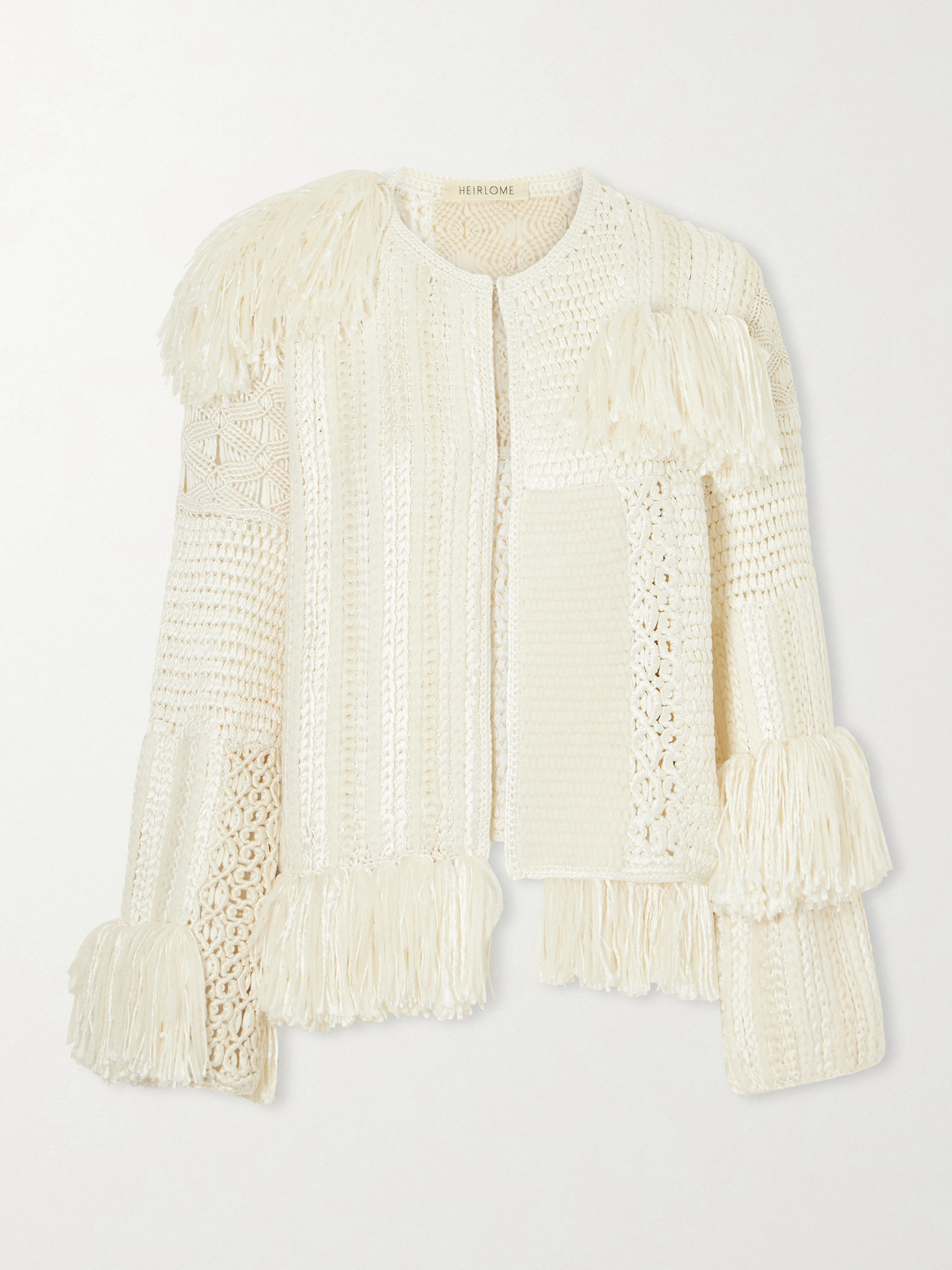 Quinn Fringed Crochet-Knit Silk-Blend Jacket
