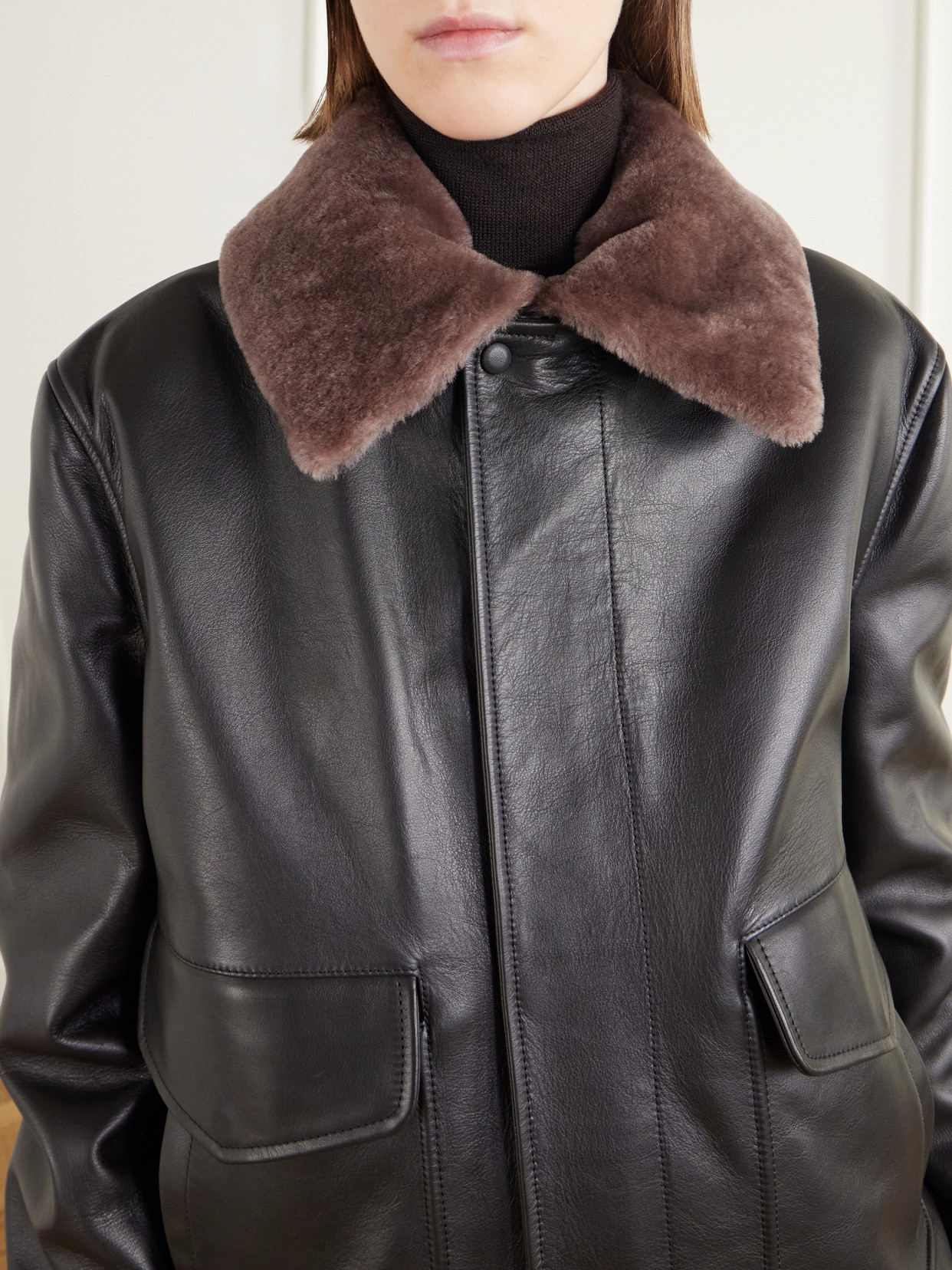 Grant Shearling-Trimmed Leather Bomber Jacket