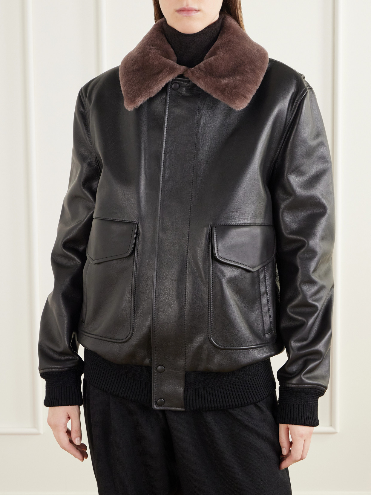 Grant Shearling-Trimmed Leather Bomber Jacket