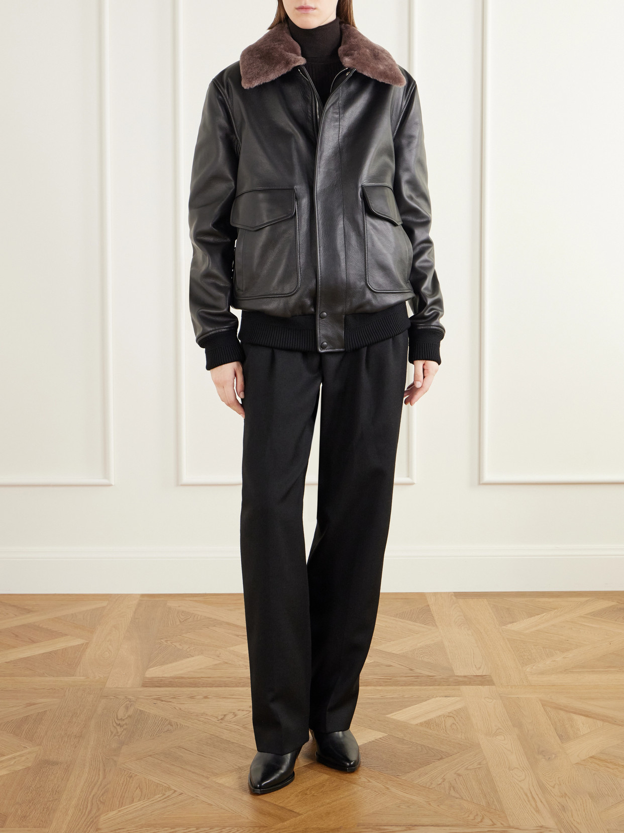 Grant Shearling-Trimmed Leather Bomber Jacket