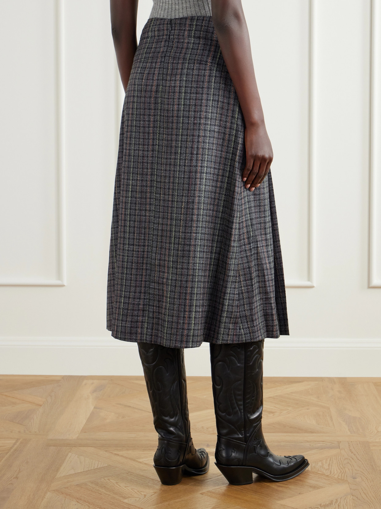 Wesley Pleated Houndstooth Wool And Cashmere-Blend Twill Midi