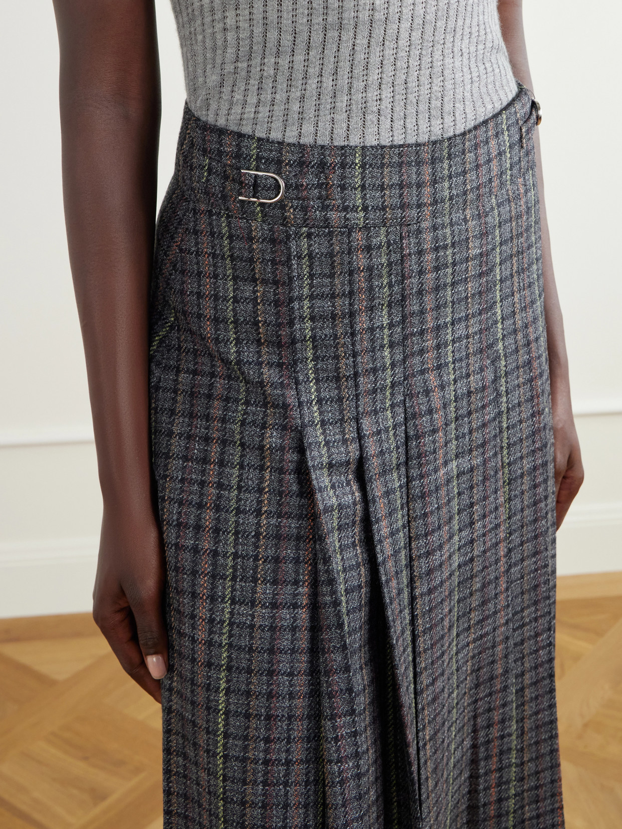 Wesley Pleated Houndstooth Wool And Cashmere-Blend Twill Midi
