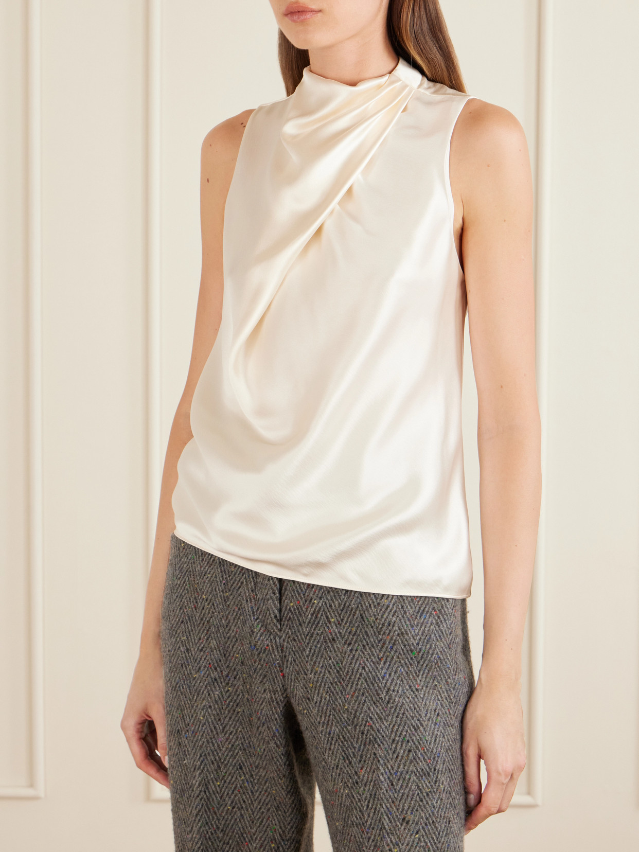 Melina Draped Silk-Satin Blouse
