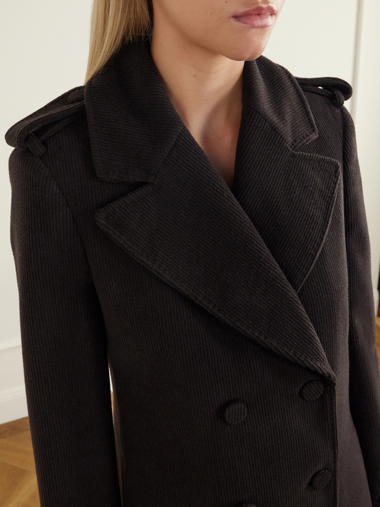 Houstt Double-Breasted Cashmere-Corduroy Coat
