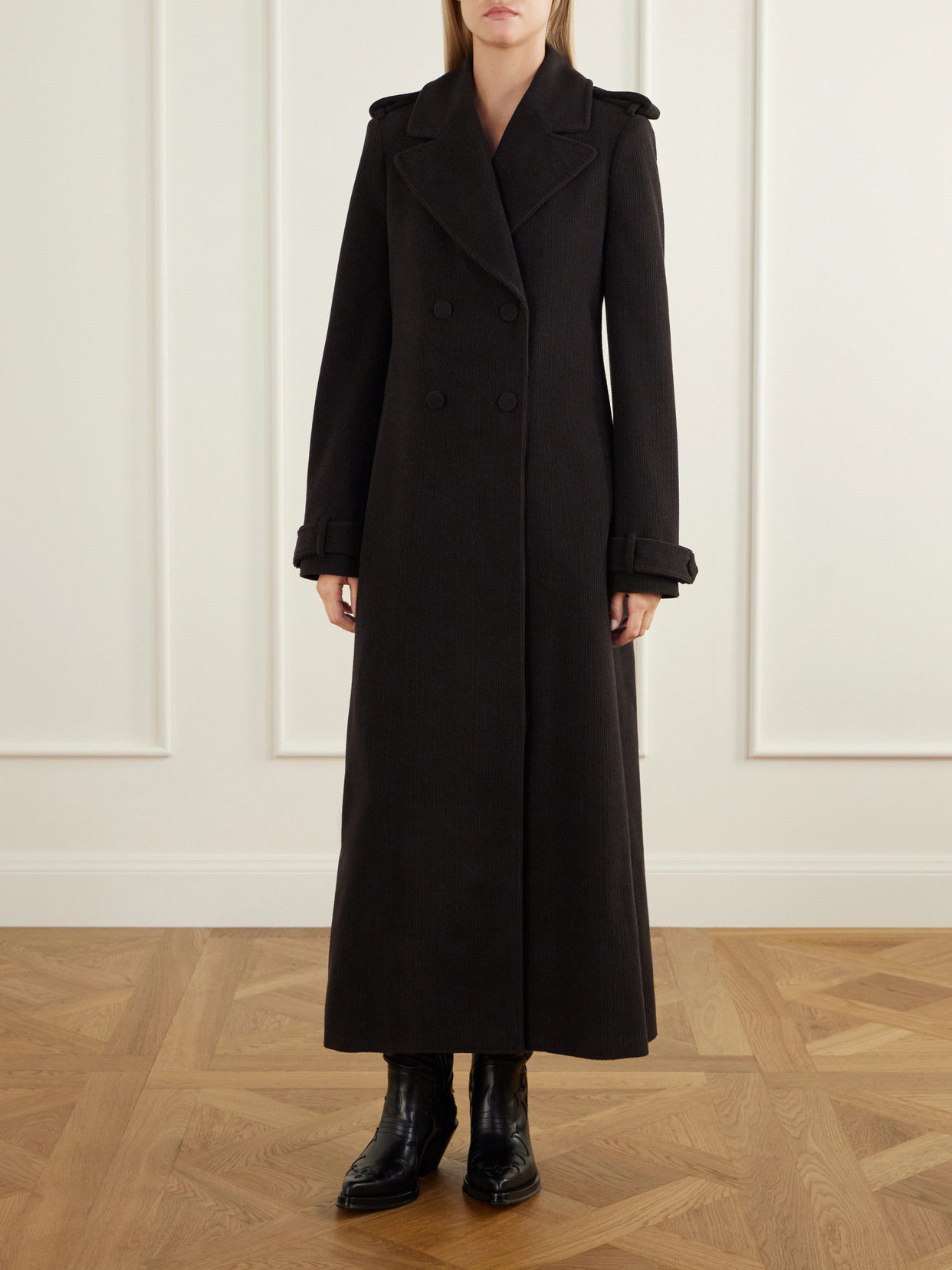 Houstt Double-Breasted Cashmere-Corduroy Coat