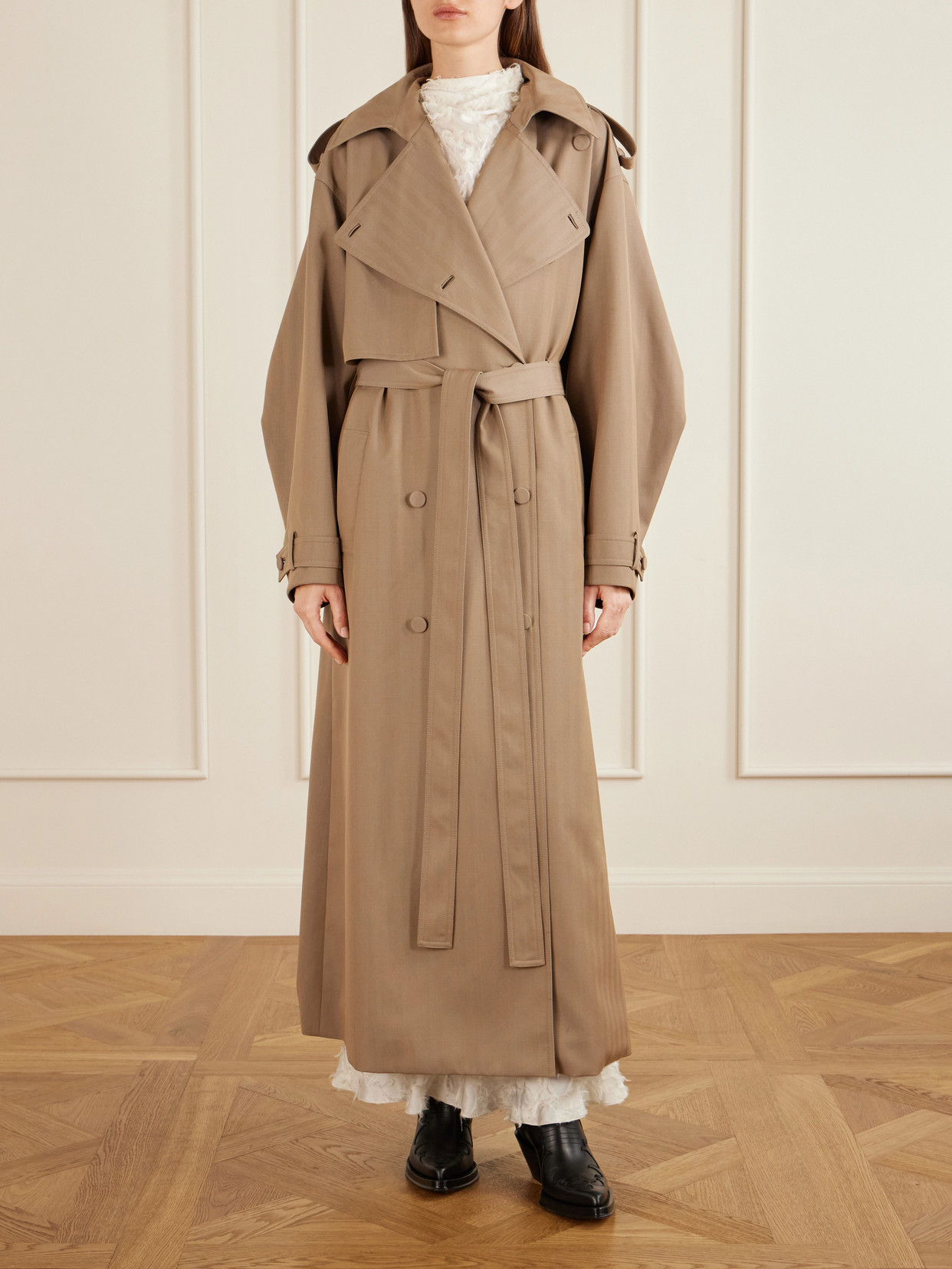 Tellus Double-Breasted Virgin Trench Coat