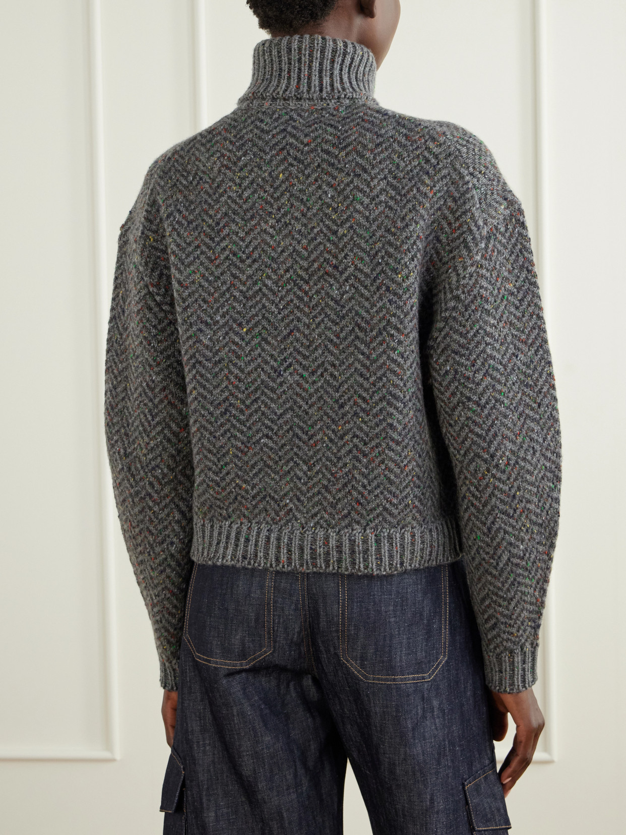 Courtney Herringbone Cashmere Turtleneck Sweater