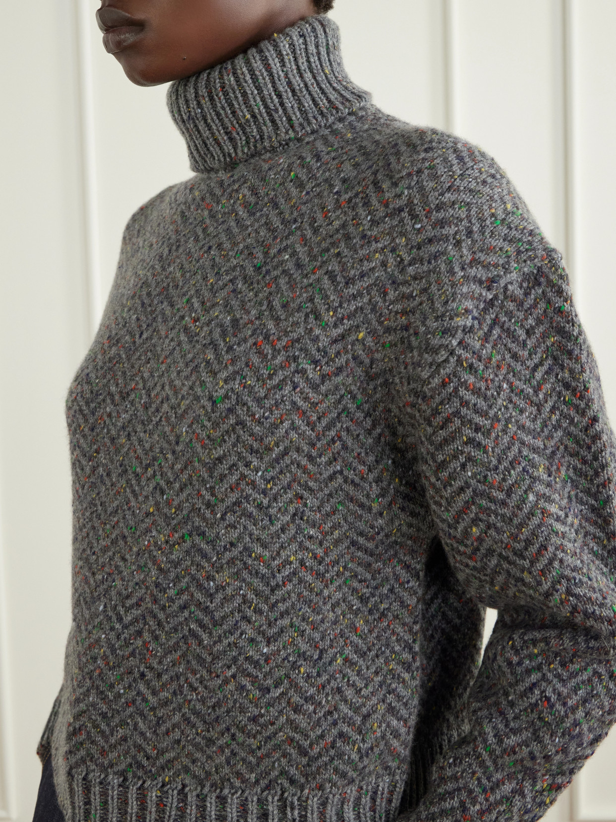 Courtney Herringbone Cashmere Turtleneck Sweater