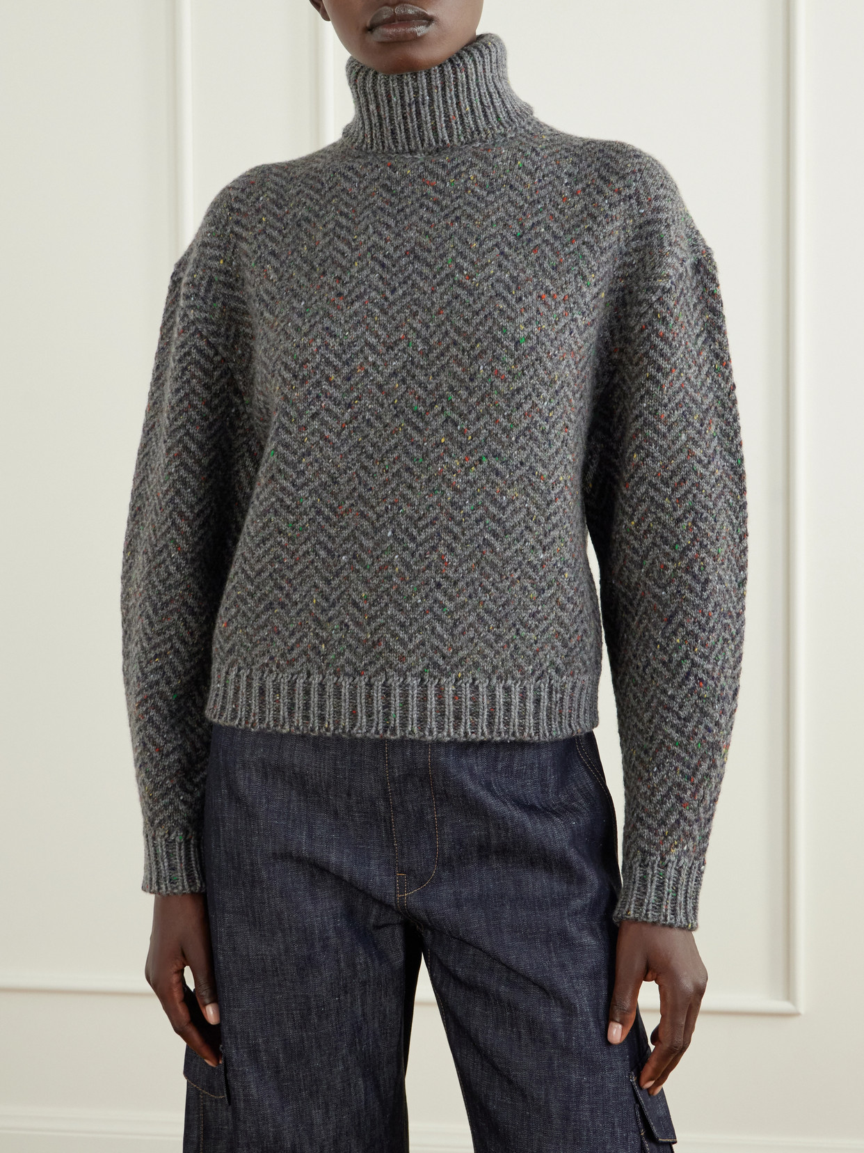 Courtney Herringbone Cashmere Turtleneck Sweater