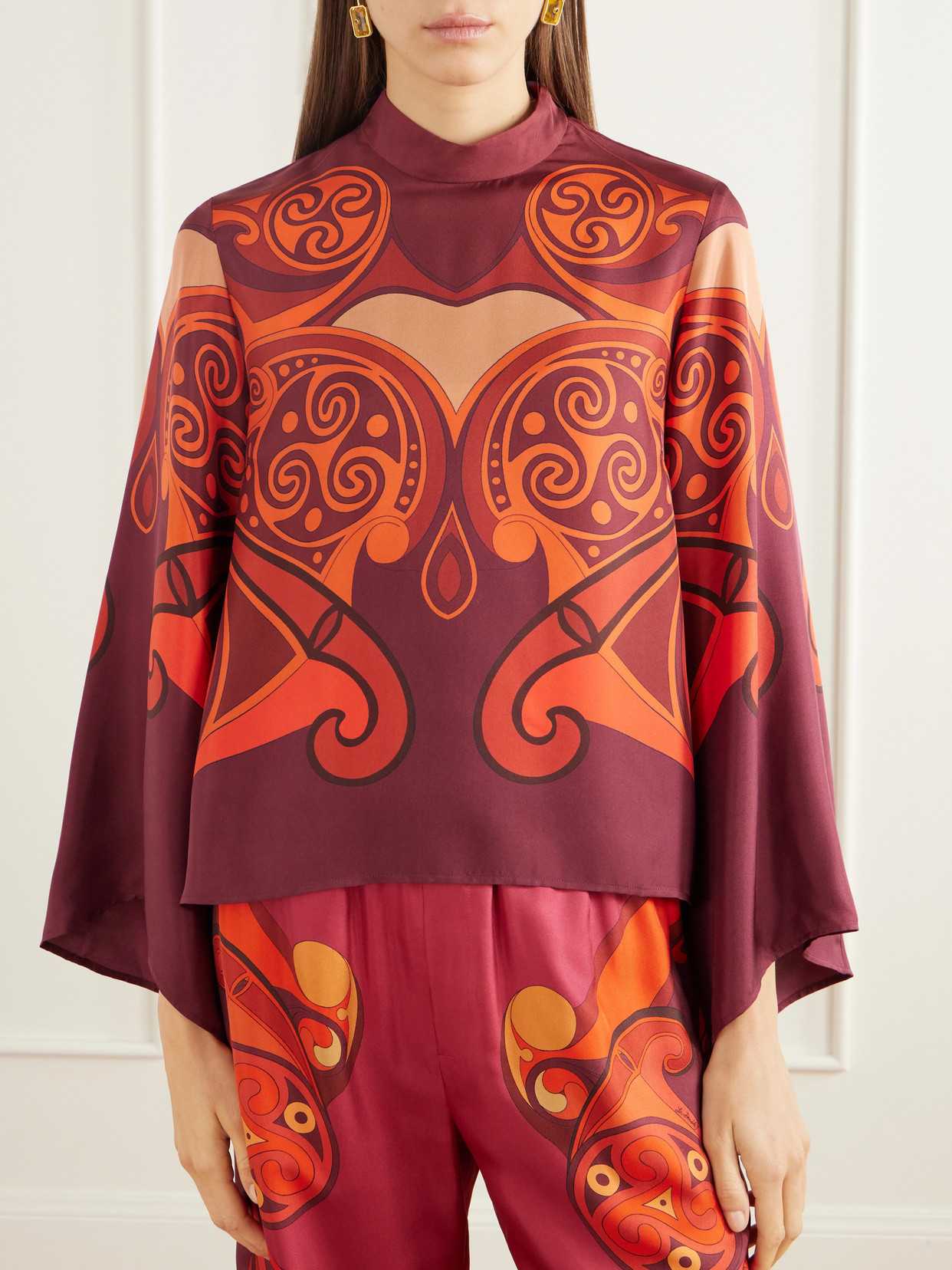 Make An Exit Printed Turtleneck Silk-Twill Blouse