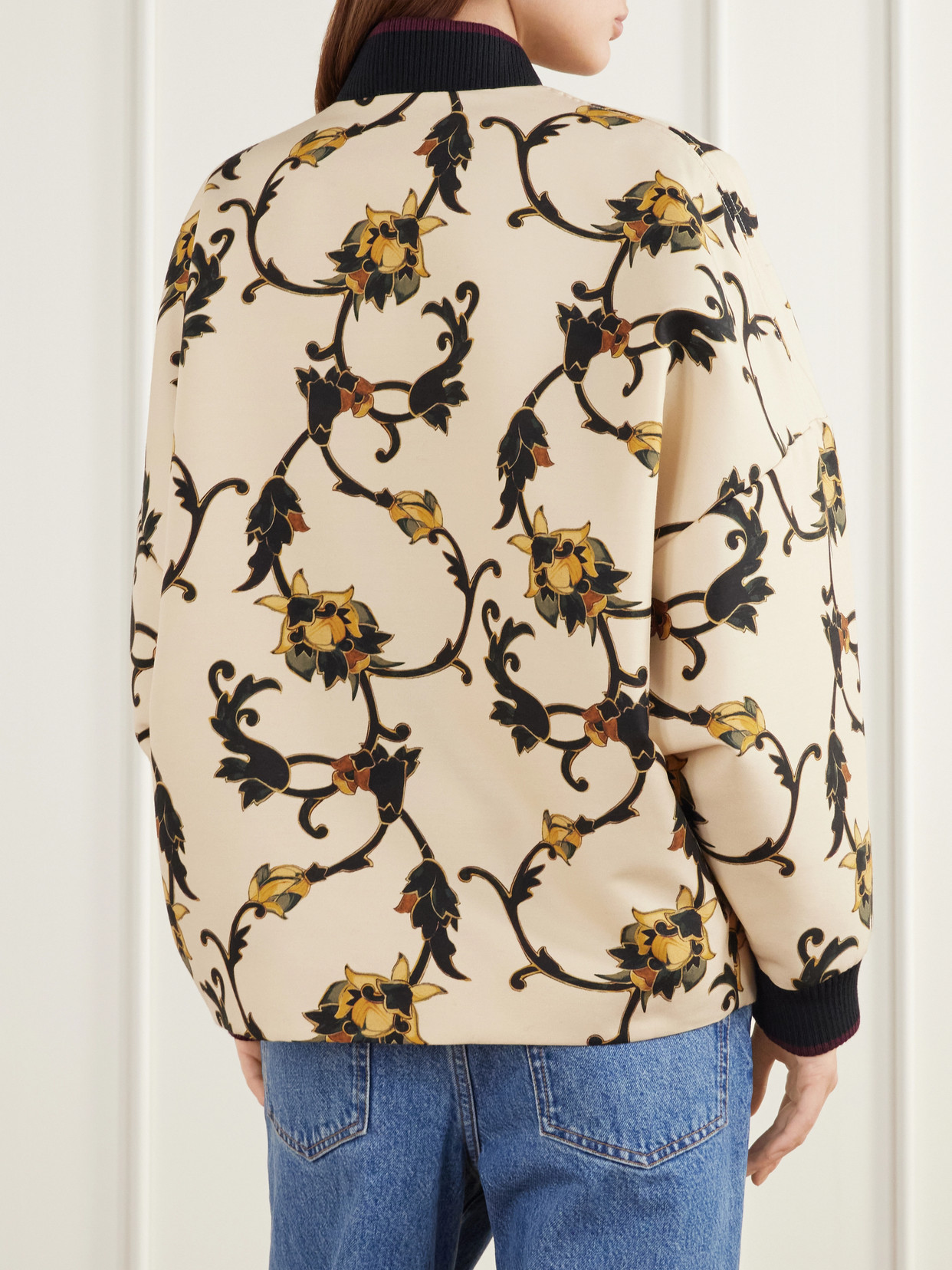 Brooklyn Floral-Print Rib-Trimmed Wool-Blend Cady Jacket