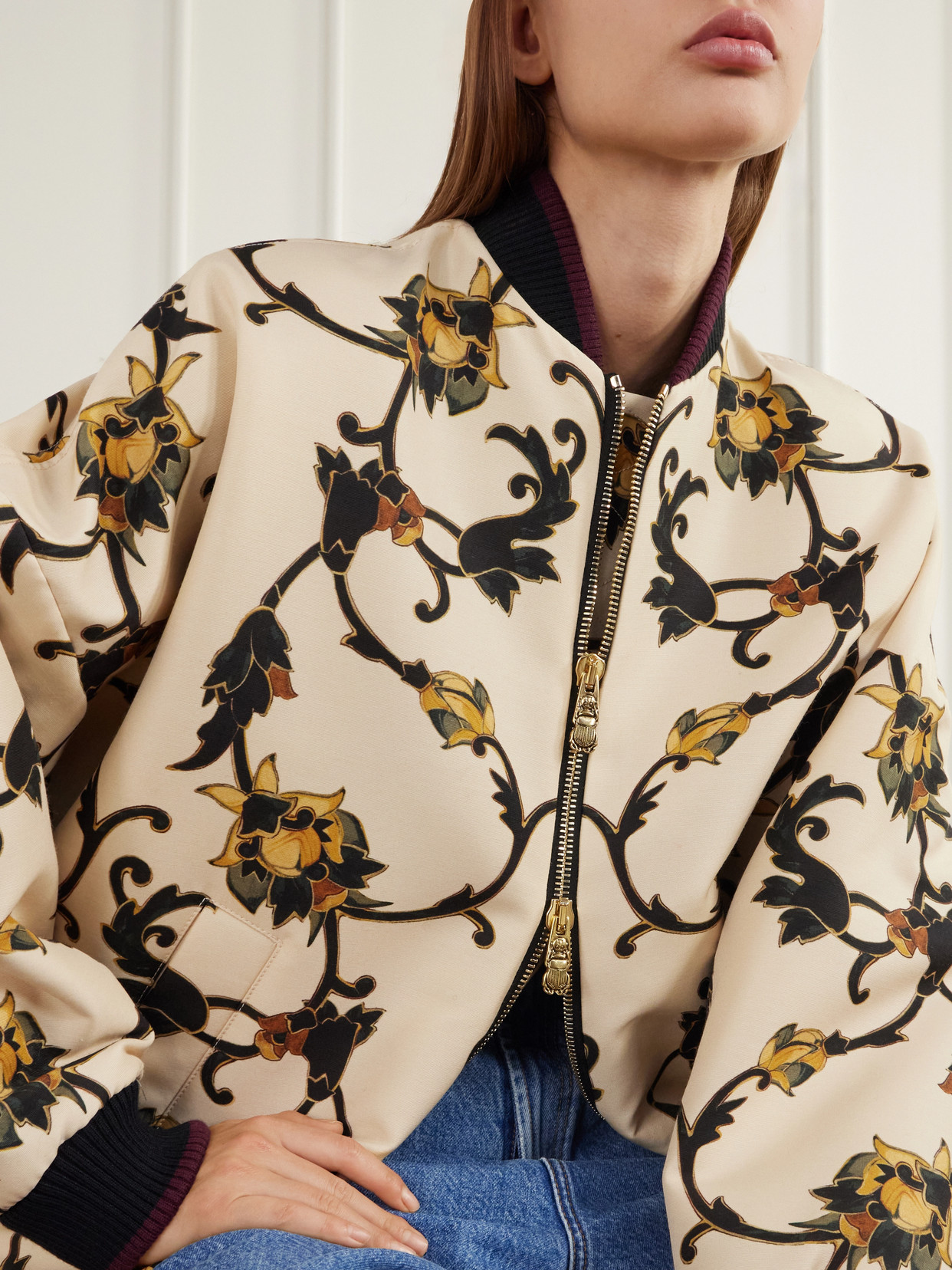 Brooklyn Floral-Print Rib-Trimmed Wool-Blend Cady Jacket