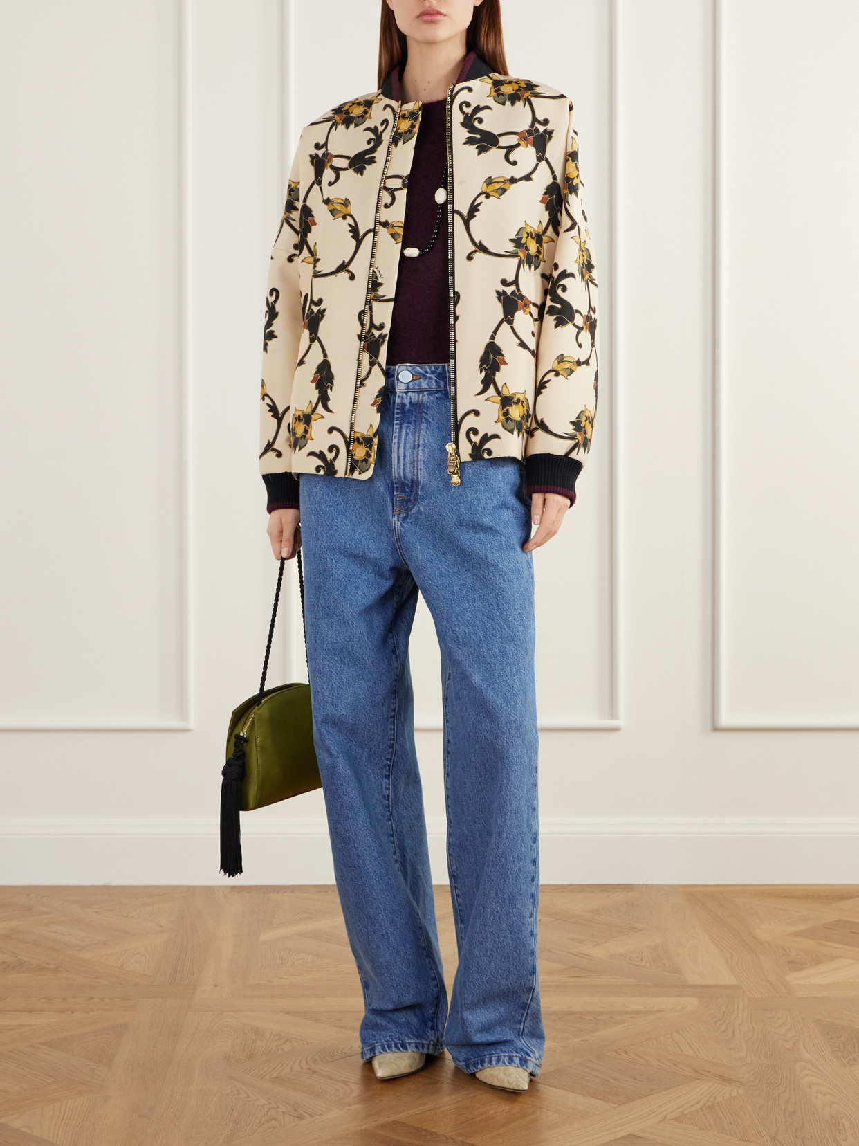 Brooklyn Floral-Print Rib-Trimmed Wool-Blend Cady Jacket