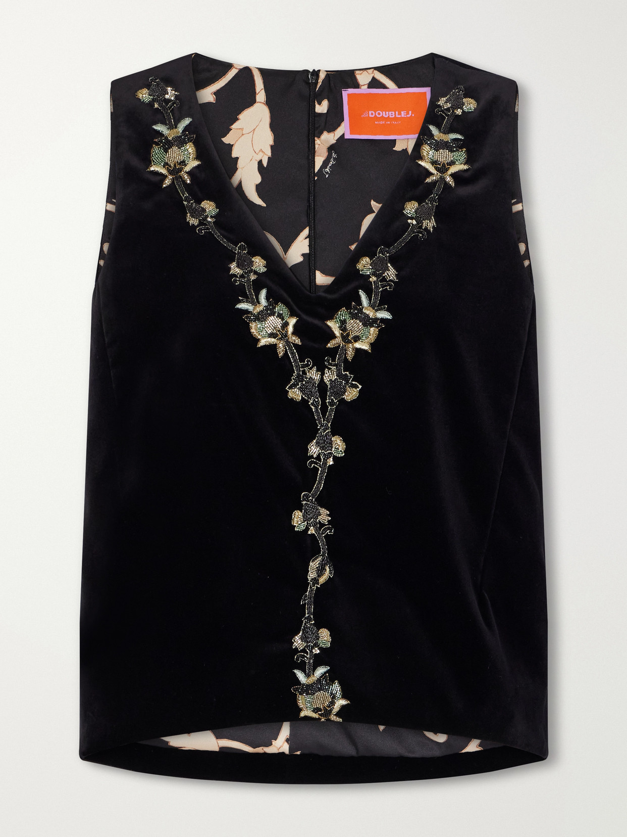La Scala Bead-Embellished Embroidered Cotton-Velvet Top