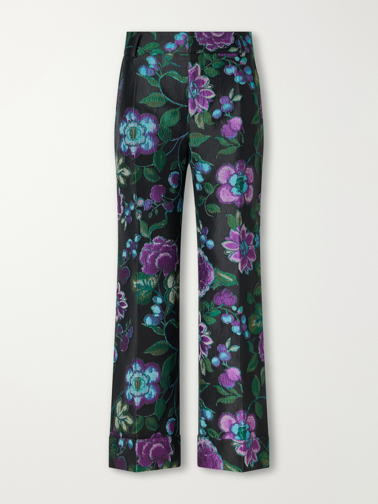 La Doublej Hendrix Floral-jacquard Straight-leg Pants In Green
