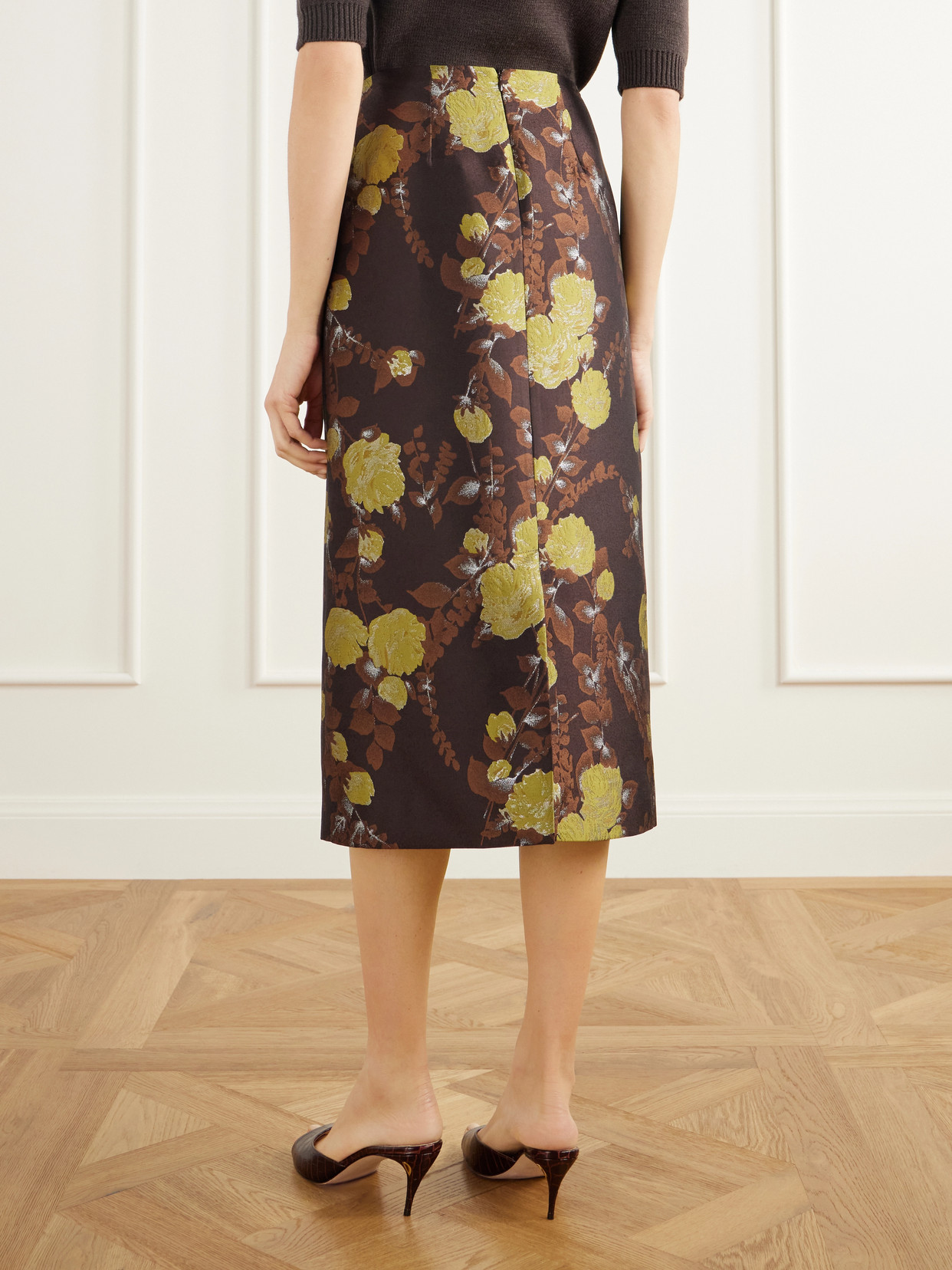 Floral-Jacquard Twill Midi