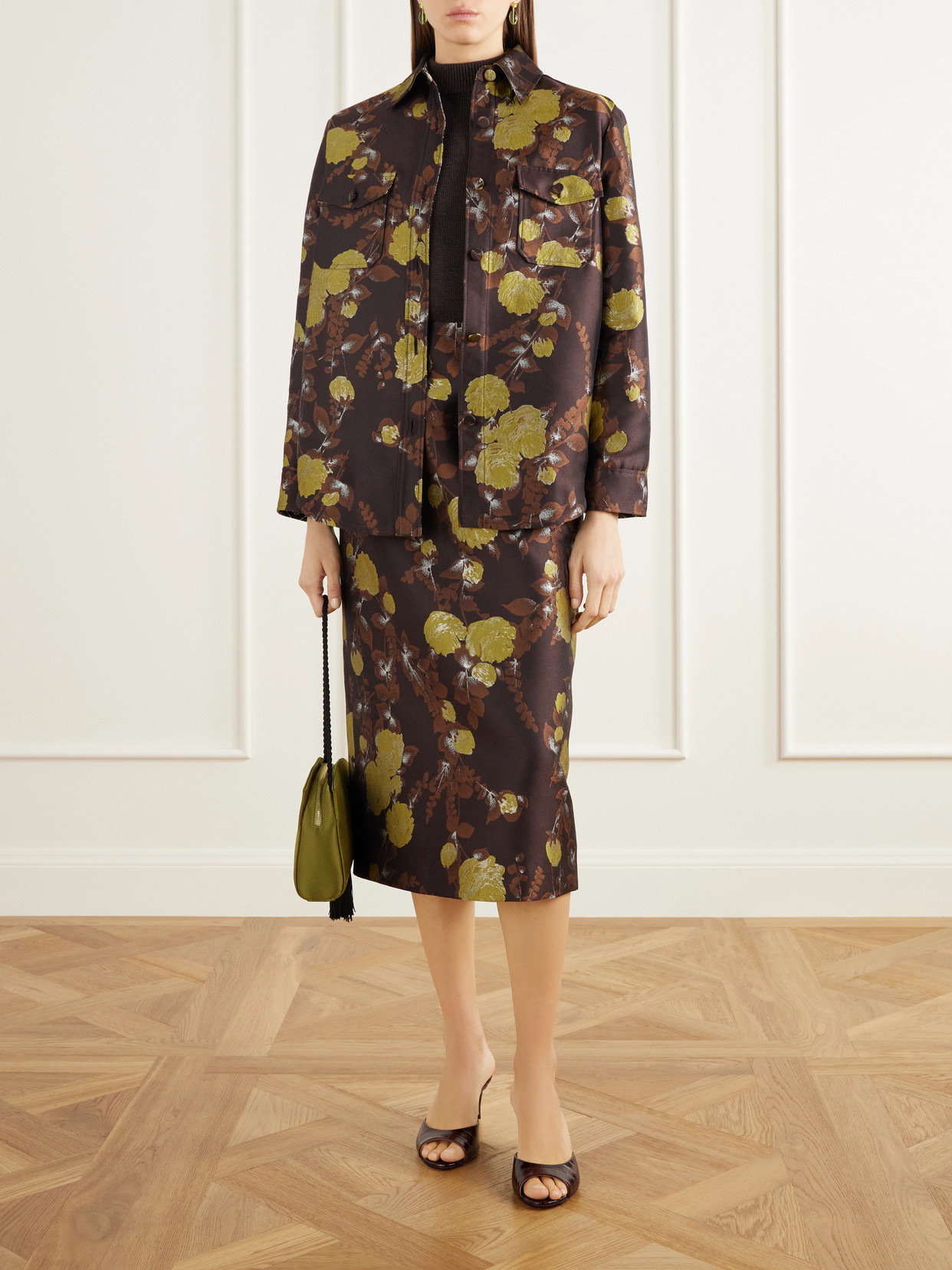 Floral-Jacquard Twill Midi