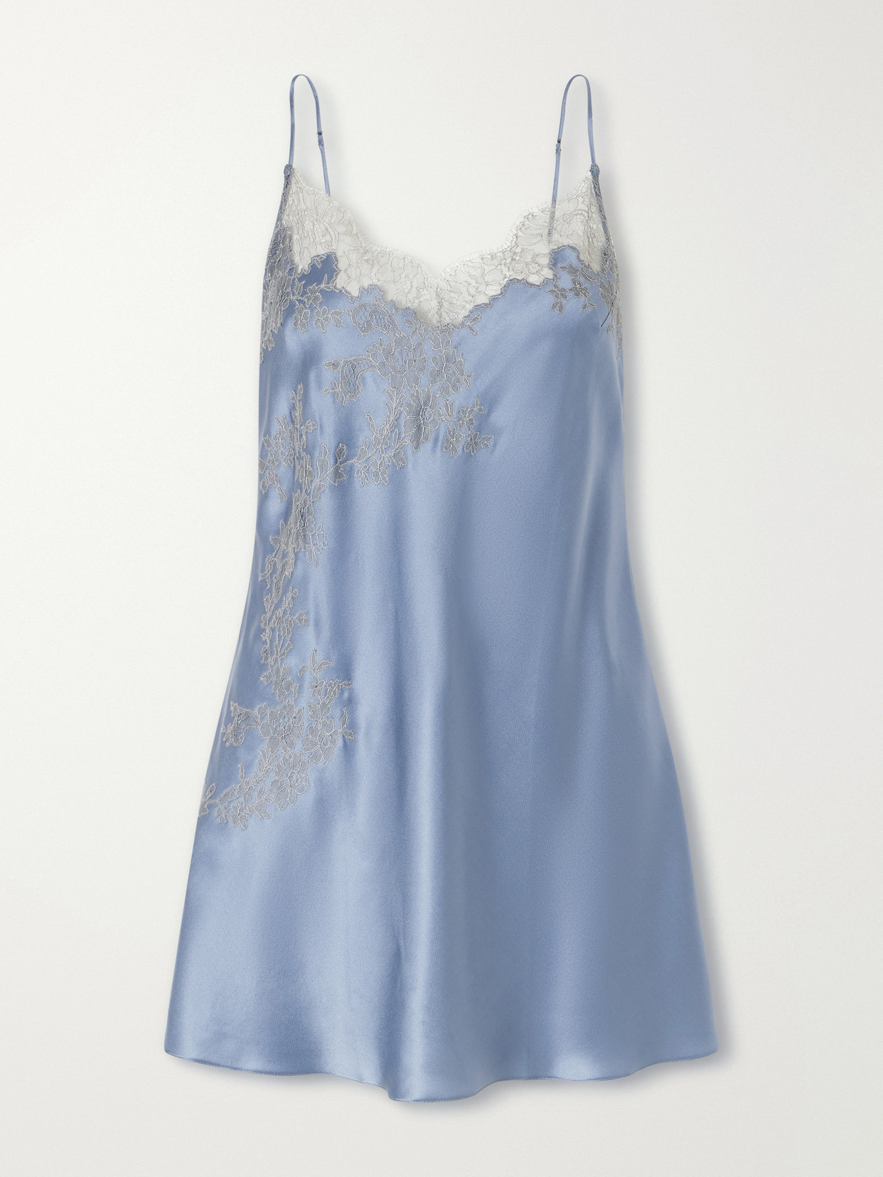 Carine Gilson - Lace-embroidered Silk-satin Mini Dress - Blue