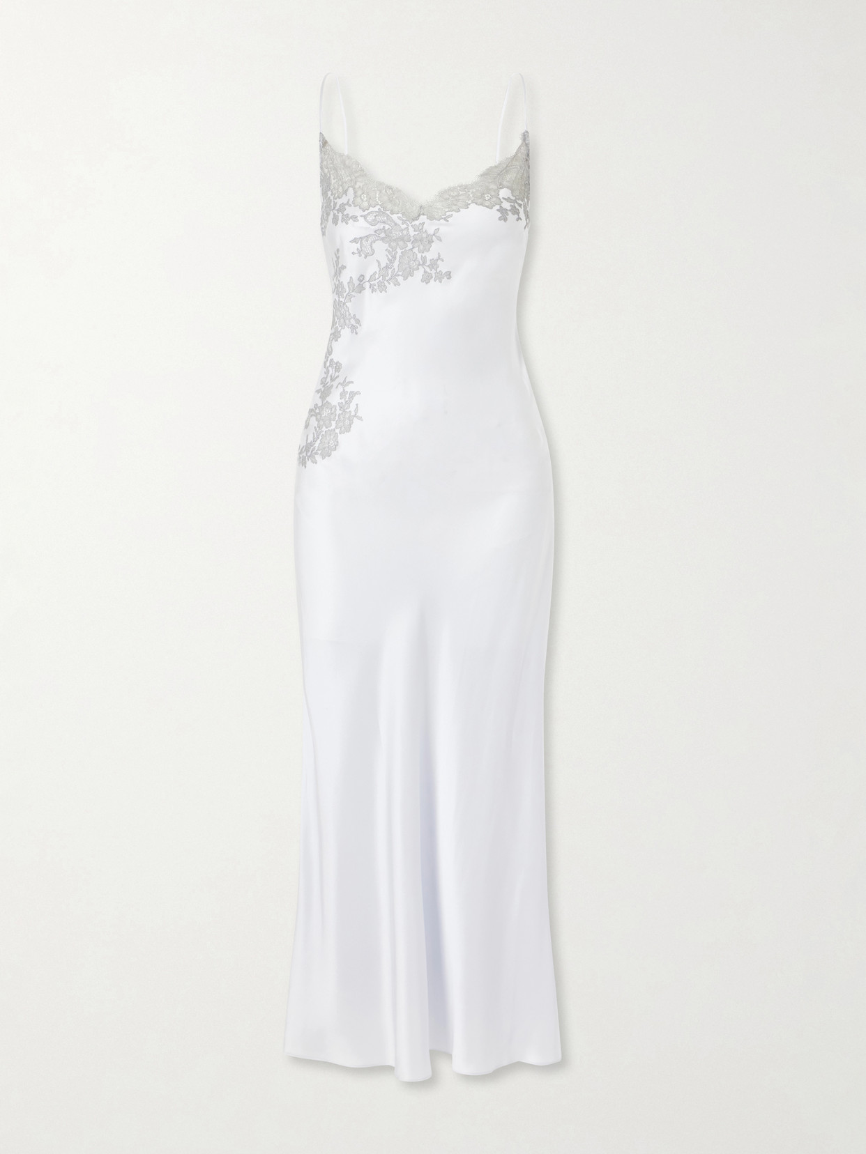 Carine Gilson Lace-embroidered Silk Midi Dress In Silver