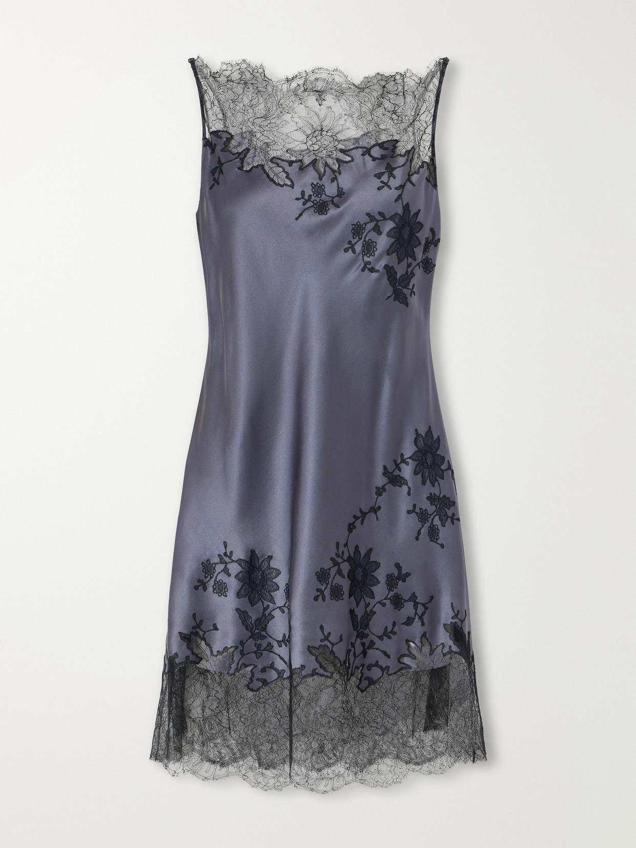 Carine Gilson Lace-embroidered Silk-satin Mini Dress In Gray