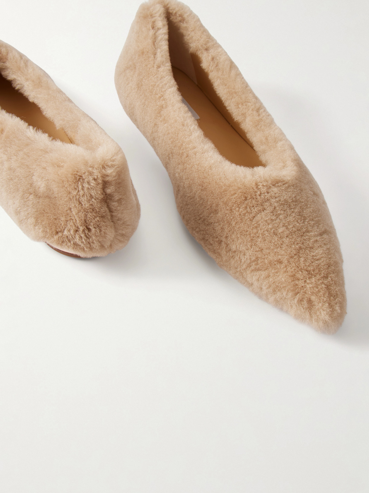Fleur Leather-Trimmed Shearling Ballet Flats
