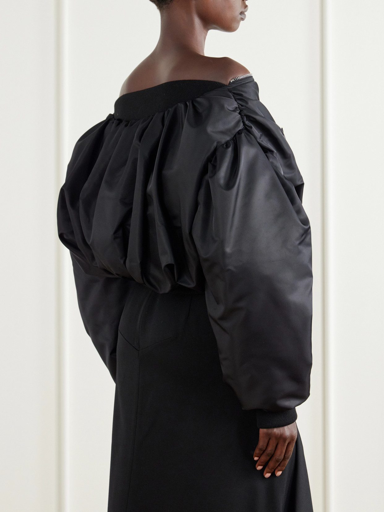 Padded Off-The-Shoulder Bomber Jacket