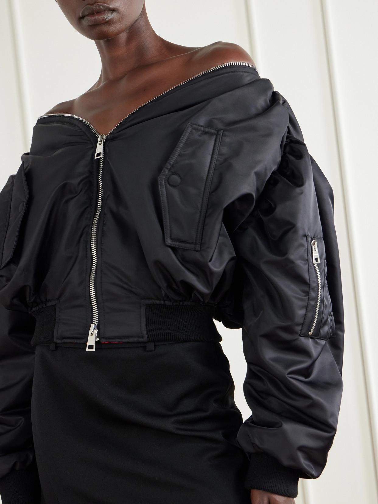 Padded Off-The-Shoulder Bomber Jacket