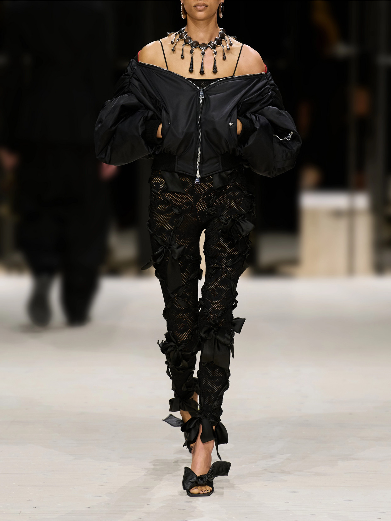 Padded Off-The-Shoulder Bomber Jacket