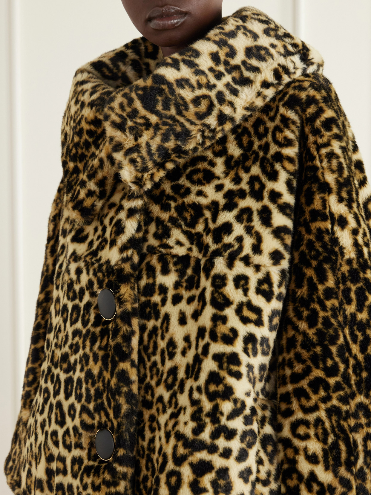 Cape-Effect Leopard-Print Plush Coat