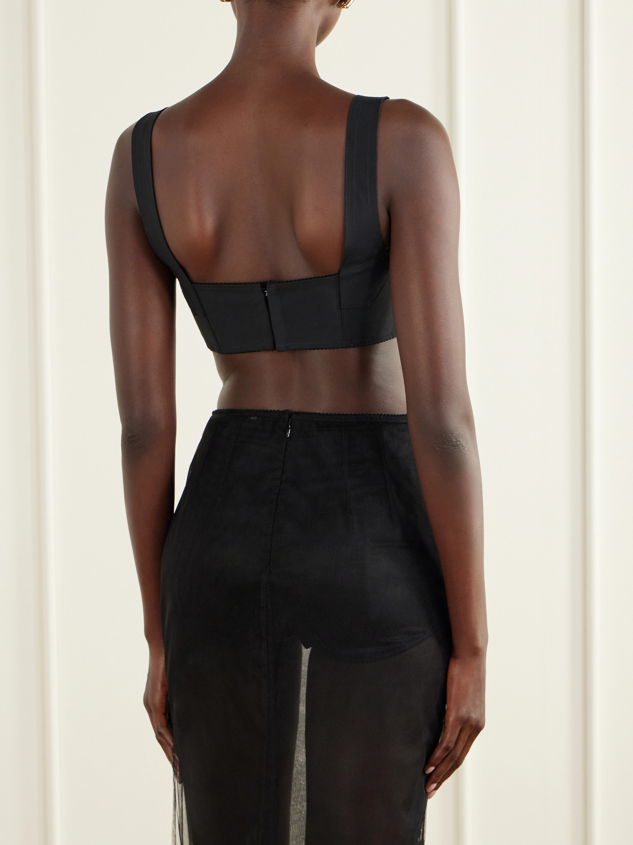 Cropped Paneled Satin Bustier Top