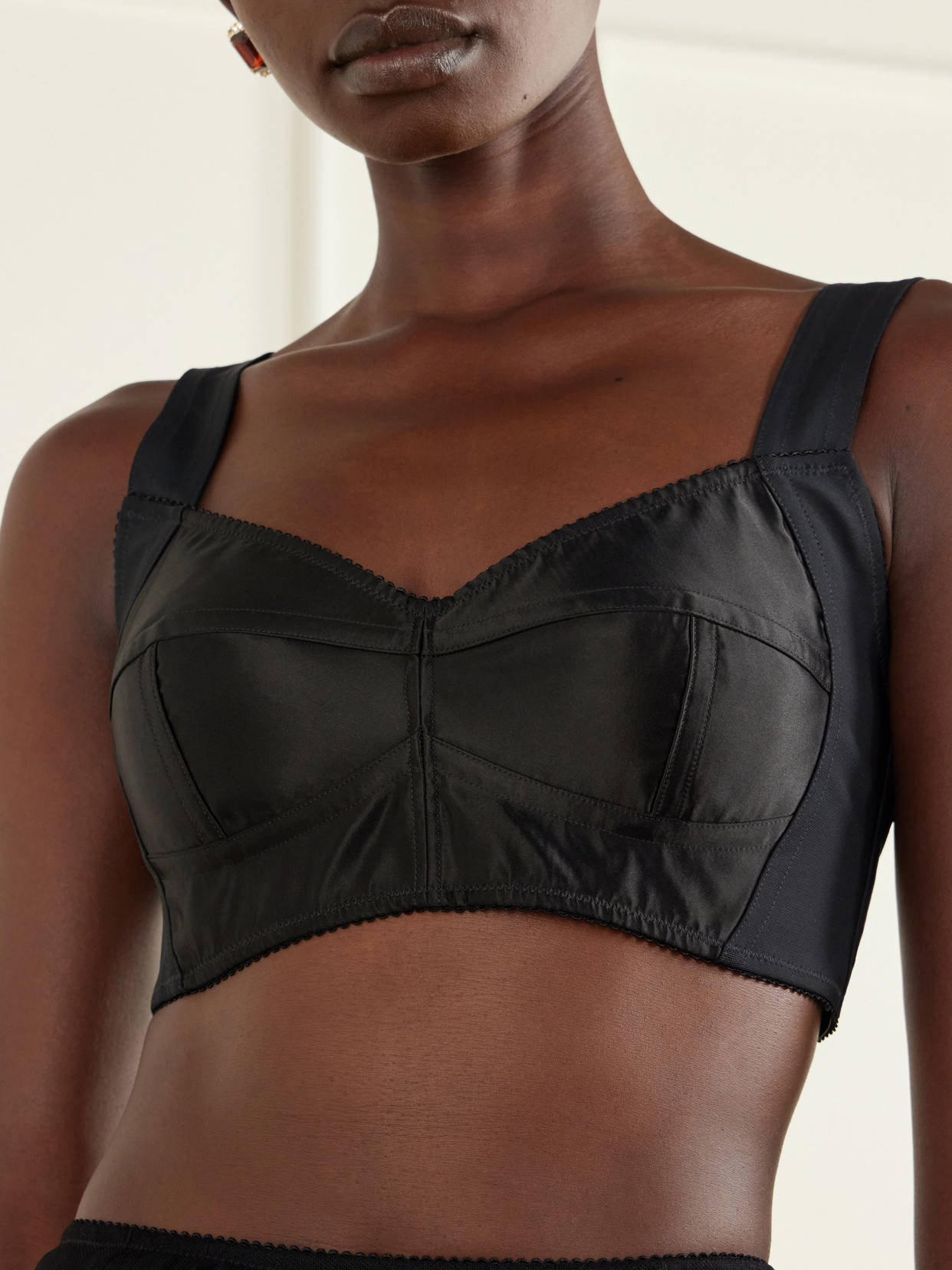 Cropped Paneled Satin Bustier Top