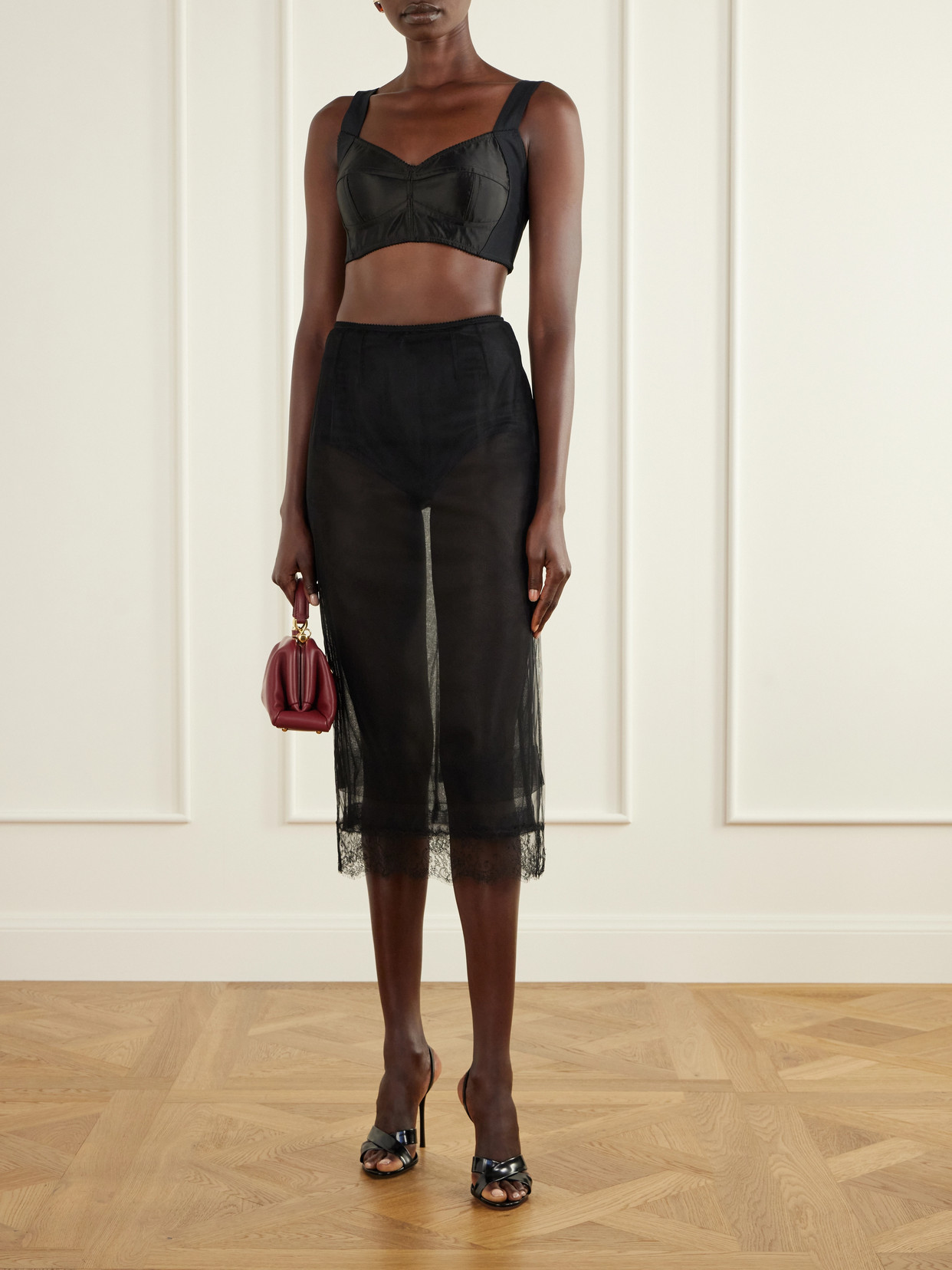 Cropped Paneled Satin Bustier Top