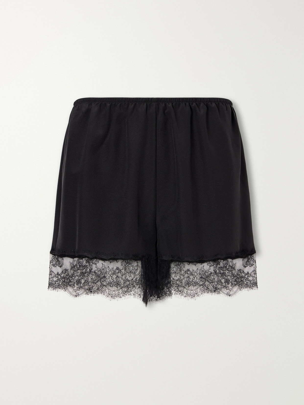 Dolce & Gabbana Lace-trimmed Silk-blend Satin Mini Shorts In Black
