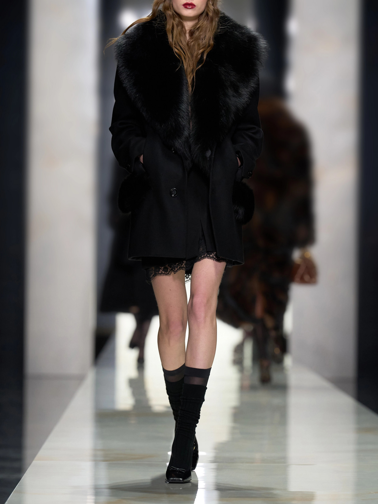Lace-Trimmed Wool-Crepe Mini