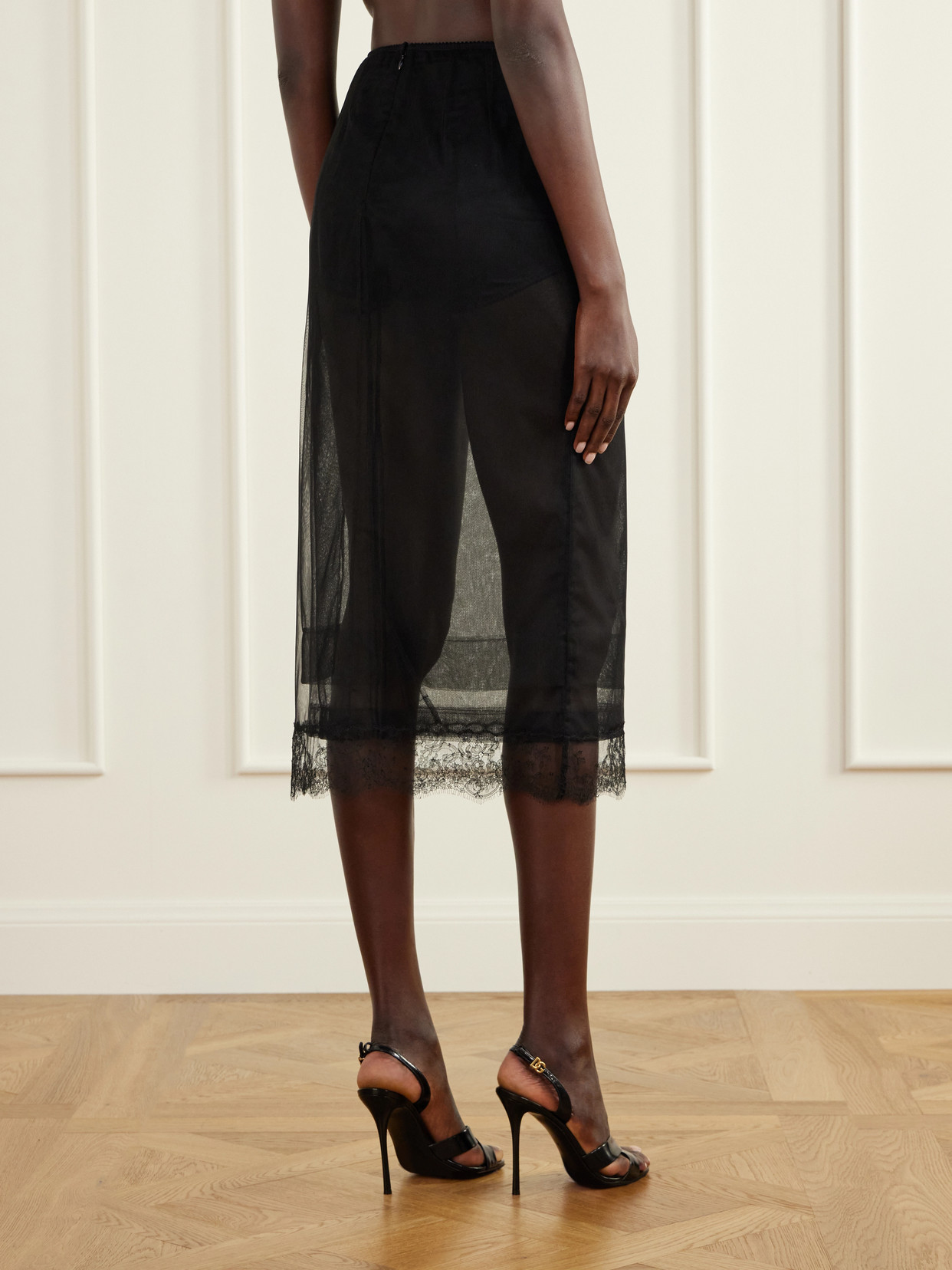 Layered Lace-Trimmed Tulle Midi