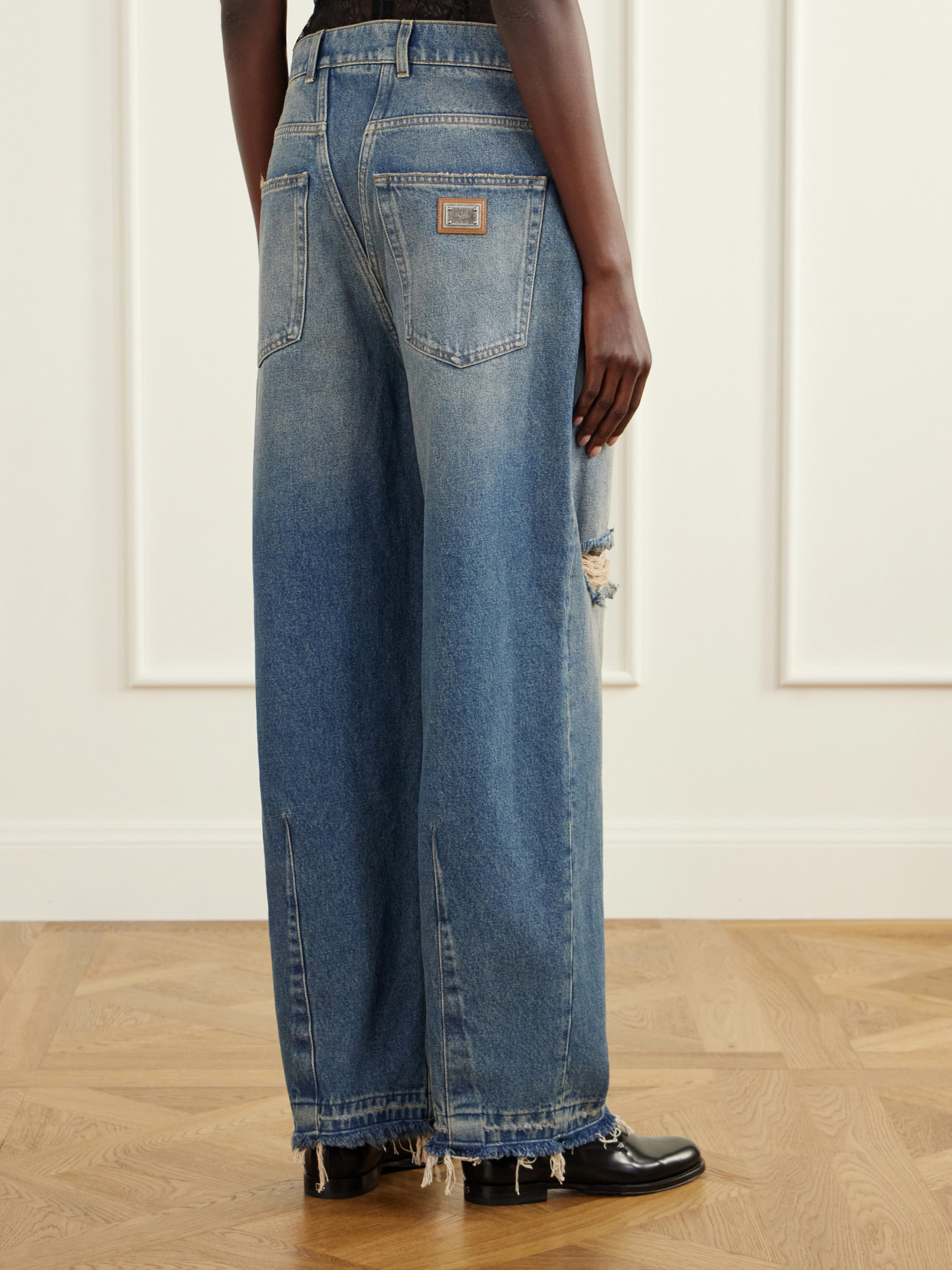 Distressed High-Rise Wide- Leg
