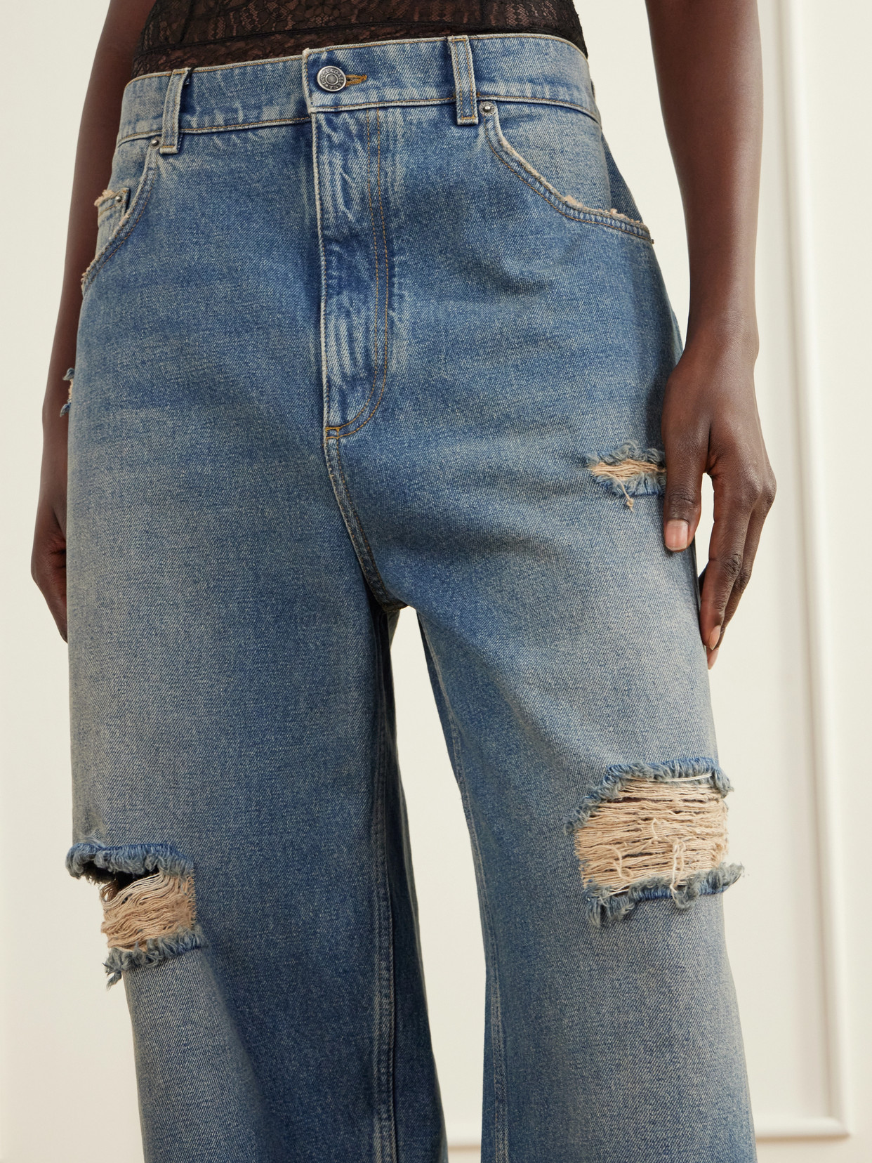 Distressed High-Rise Wide- Leg