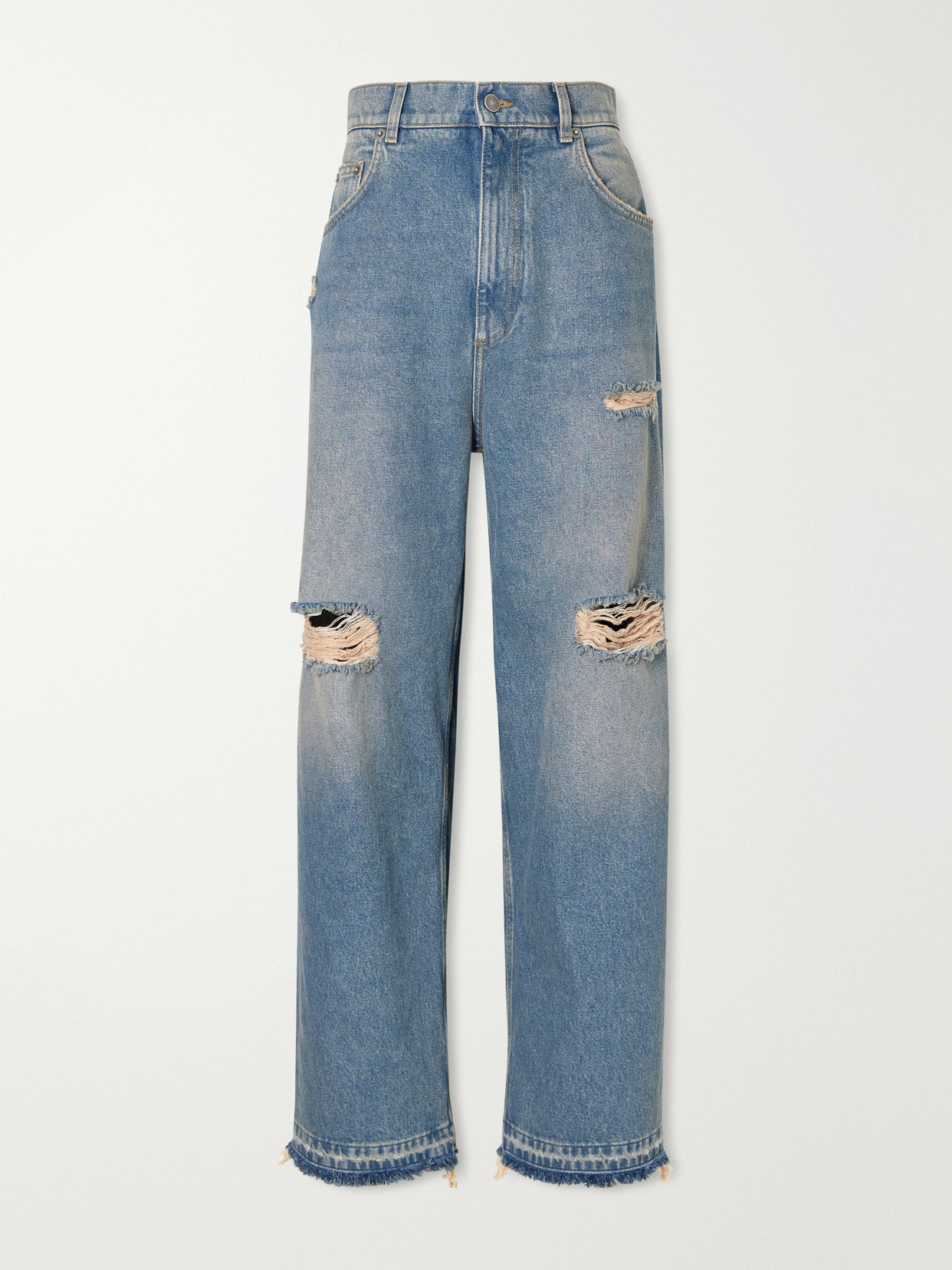 Distressed High-Rise Wide- Leg