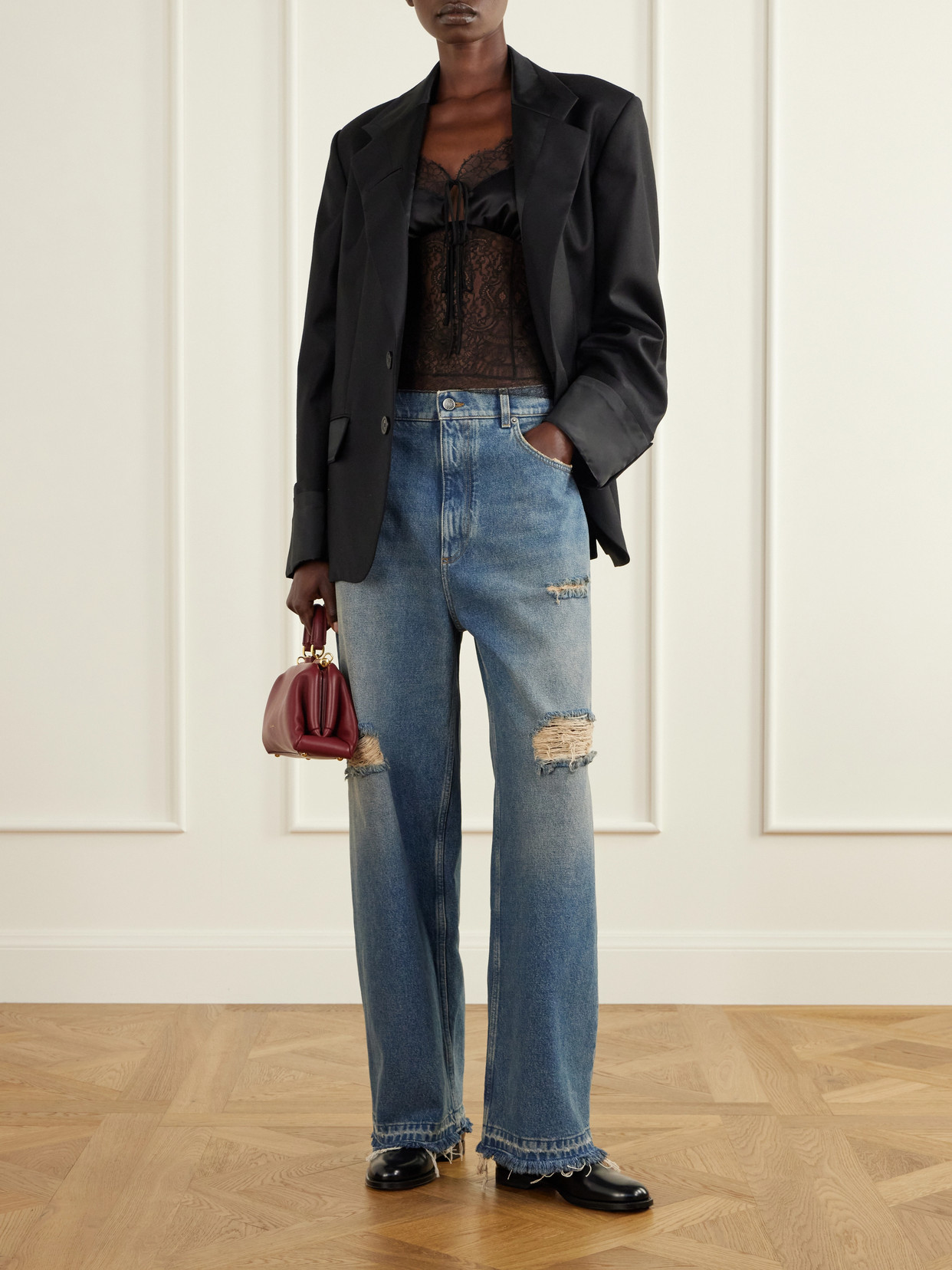 Distressed High-Rise Wide- Leg