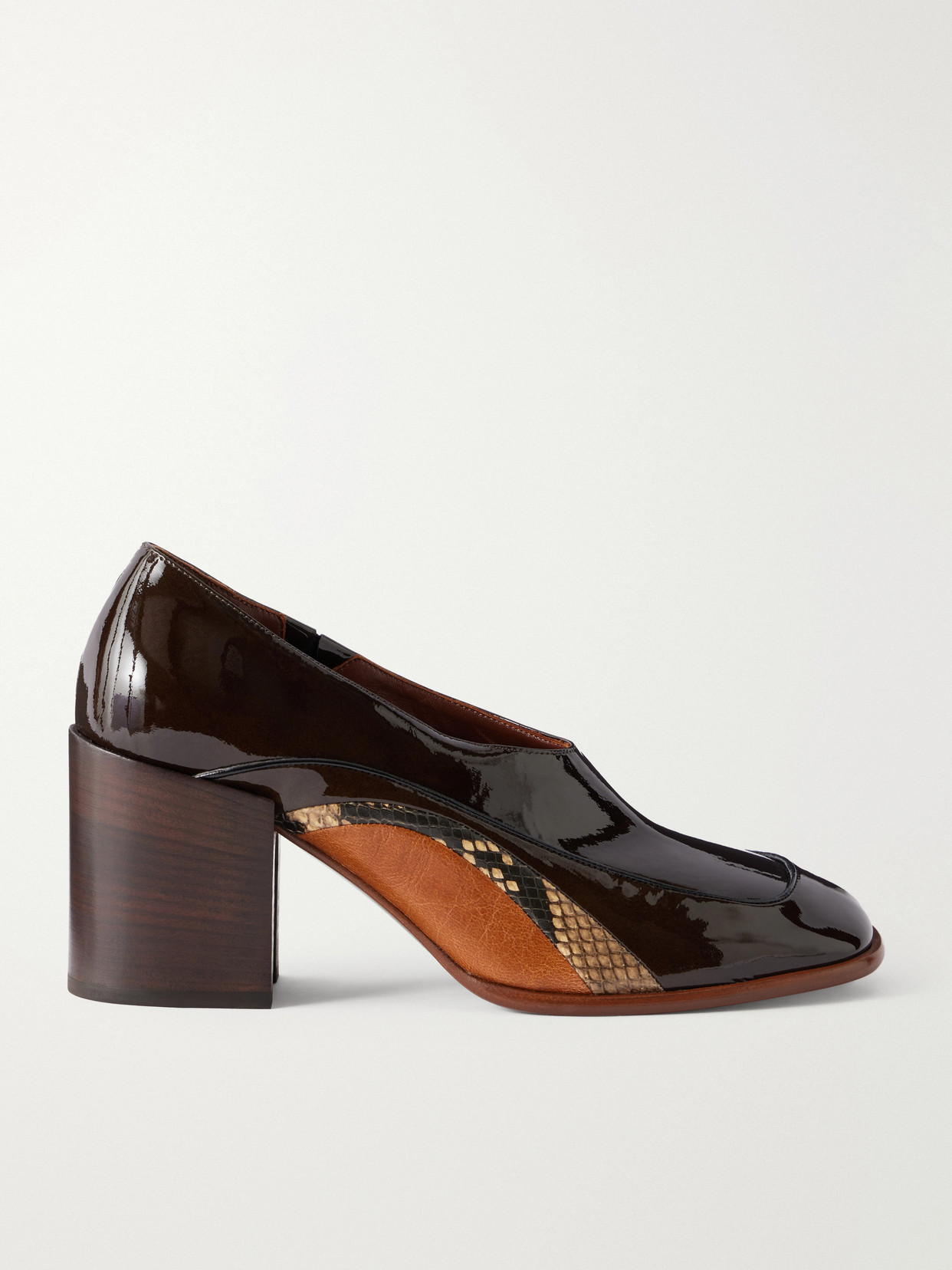 Dries Van Noten Snake-effect Trimmed Patent-leather Pumps In Green
