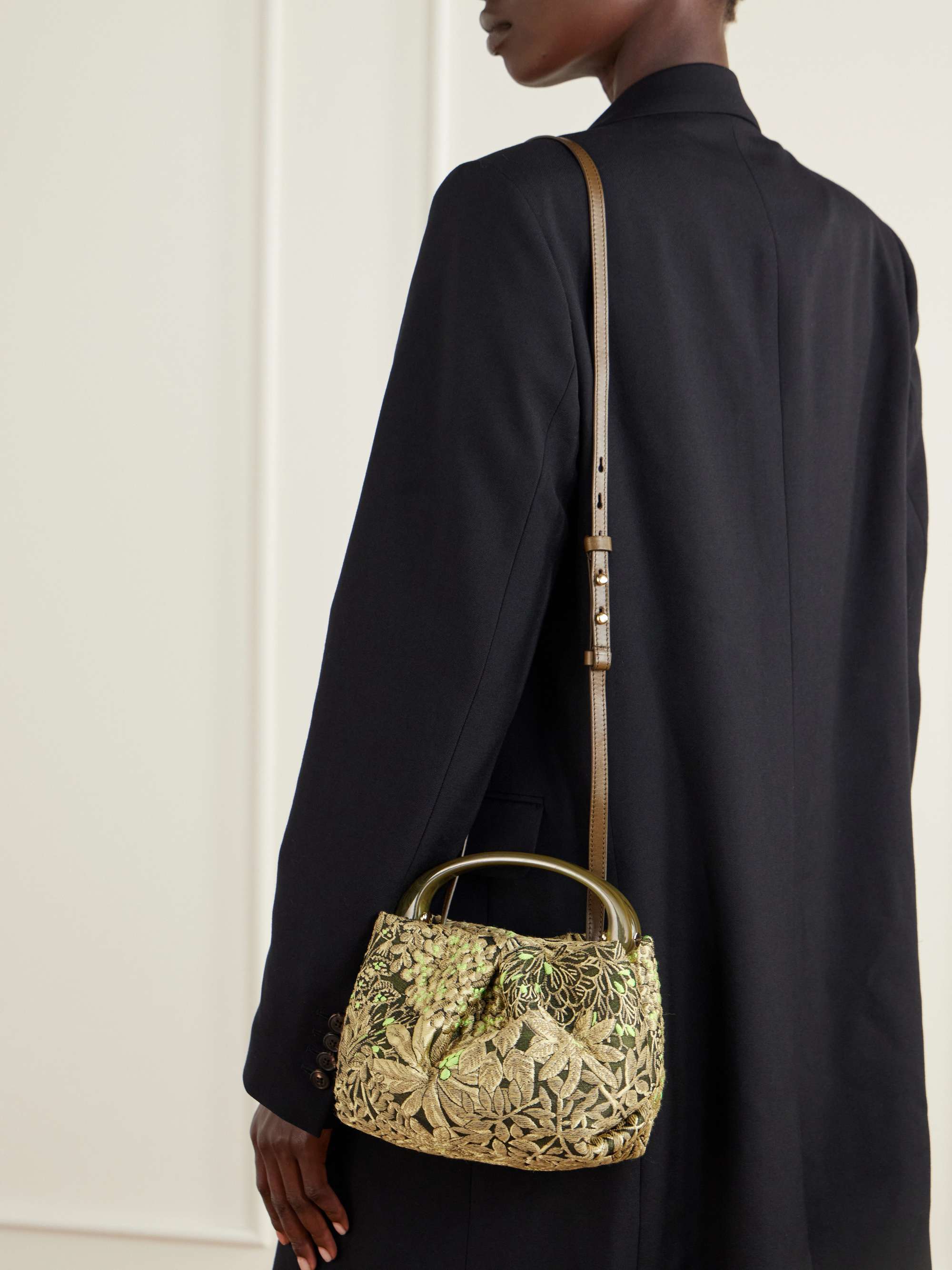 DRIES VAN NOTEN Leather-trimmed floral-jacquard crossbody bag