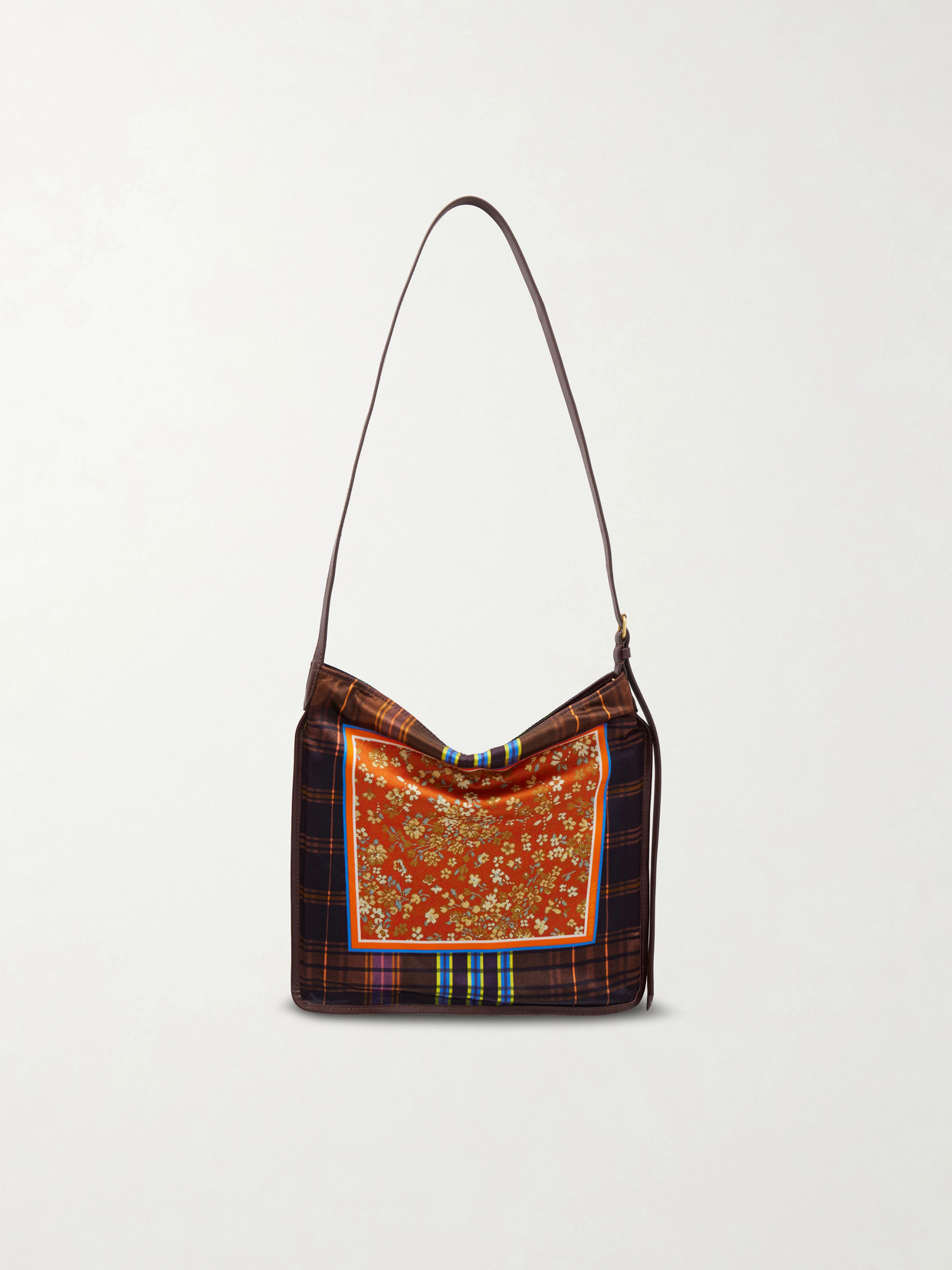Dries Van Noten Printed Leather-trimmed Satin Shoulder Bag In Red