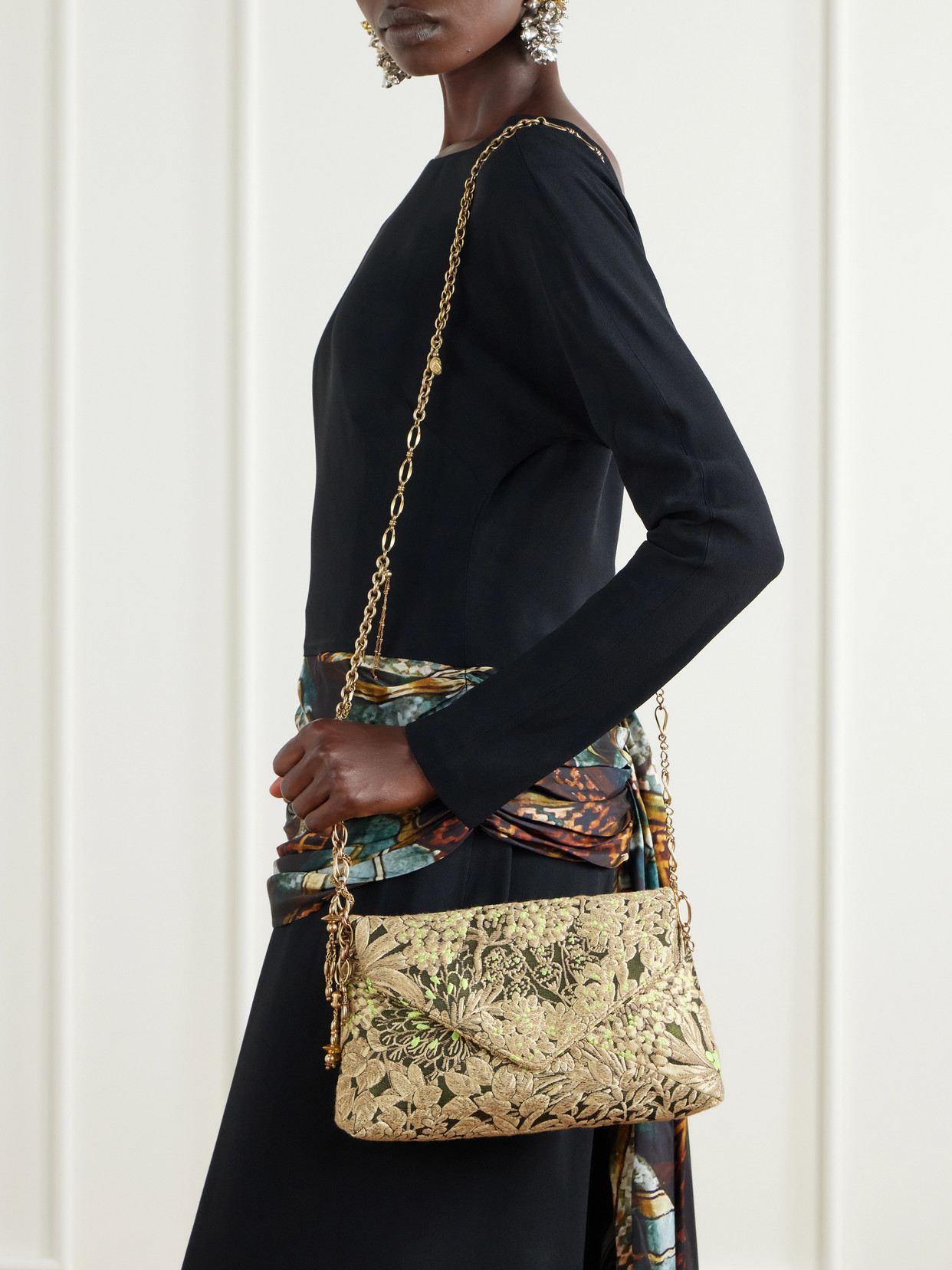 Floral-Jacquard Shoulder Bag