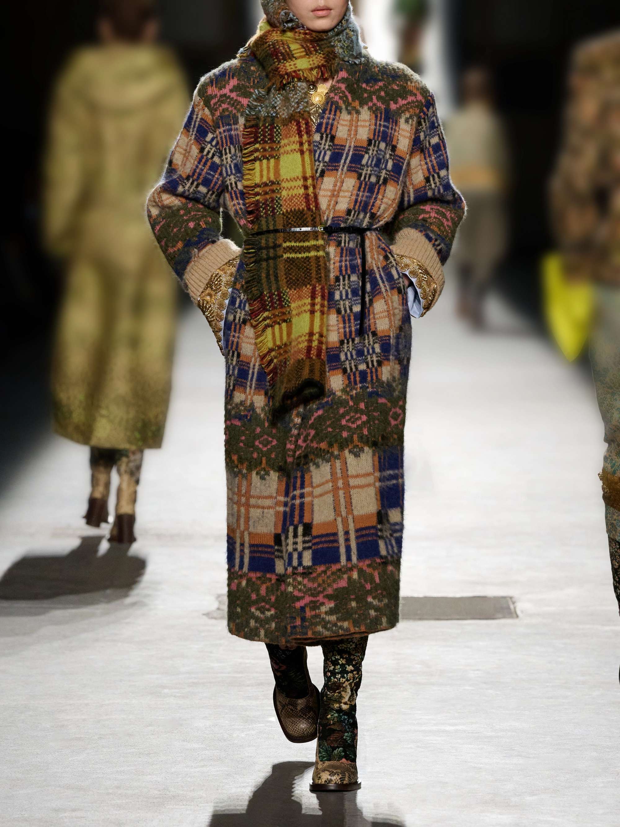 DRIES VAN NOTEN Fringe-trimmed checked brushed wool-blend scarf