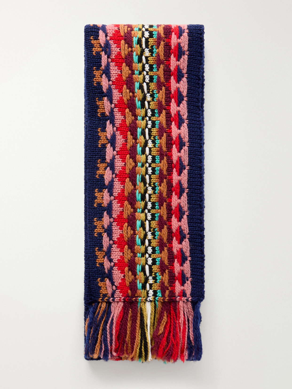 Dries Van Noten Fringed Intrasia-knit Wool Scarf In Blue